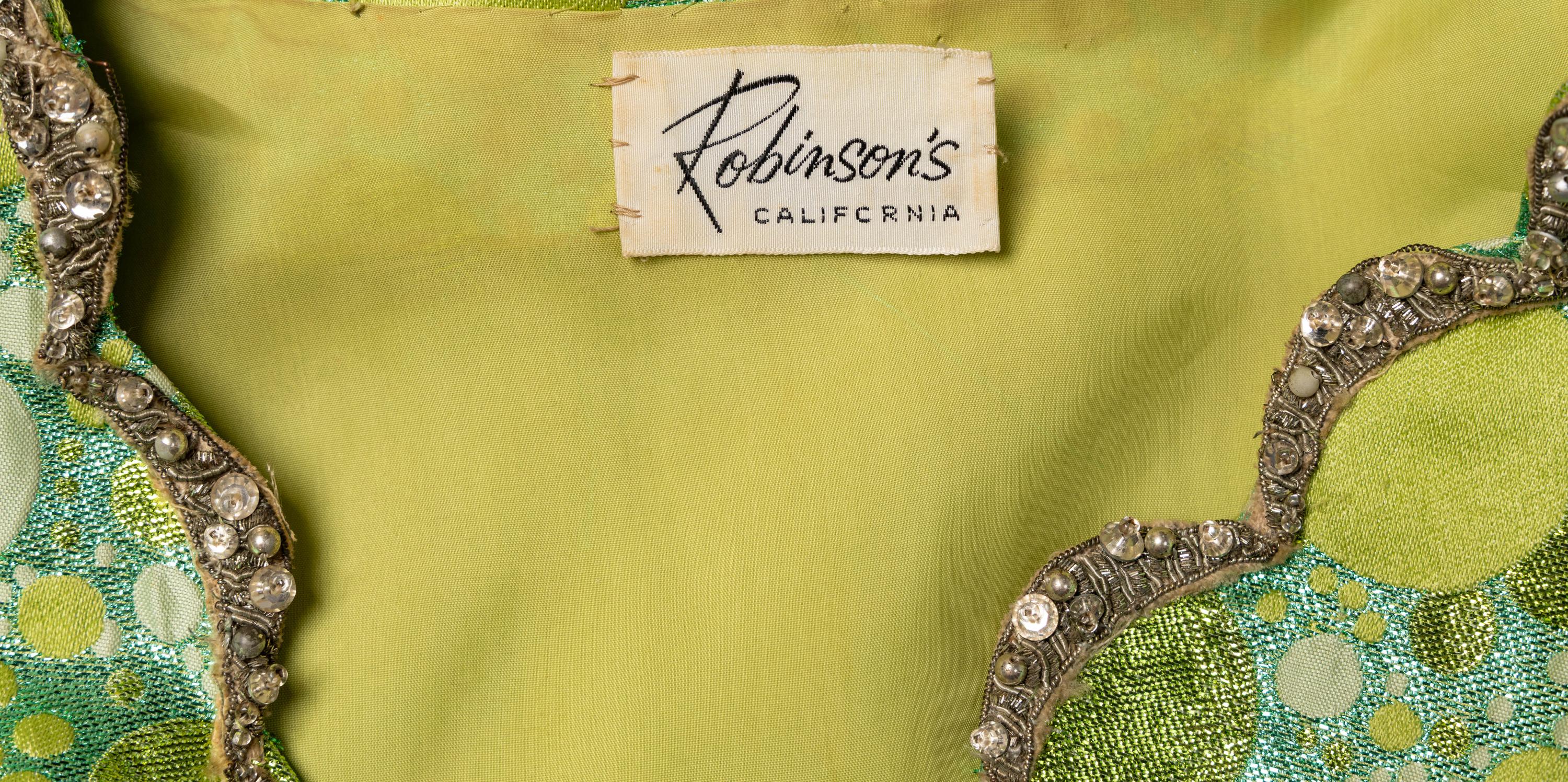 Oscar de la Renta, Green Metallic Jacquard Gown, 1969