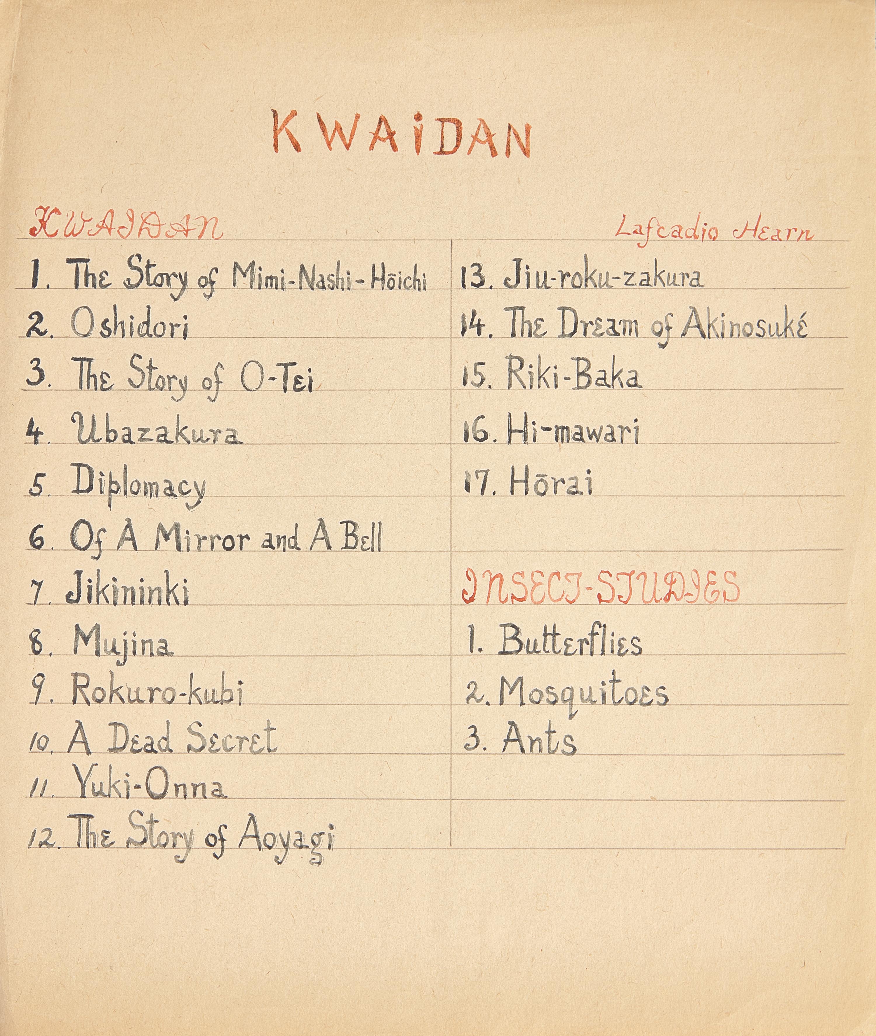 [Hearn, Lafcadio] Koizumi, Kazuo. Original Illustrations For "Kwaidon"