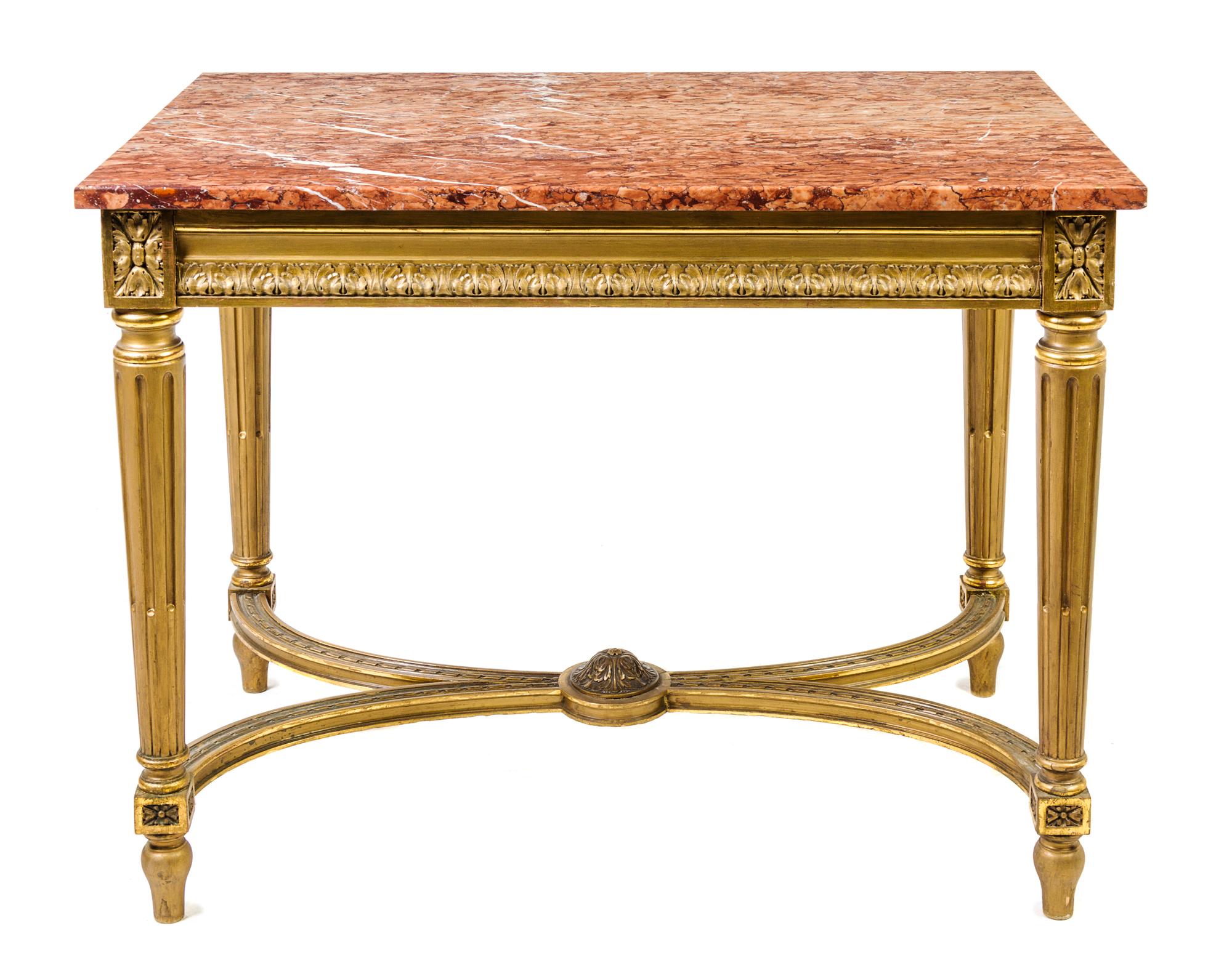 A Louis XVI Style Giltwood Console Table Height 29 1/8 x width 38 1/2 x depth 25 inches. — 20TH CENTURY