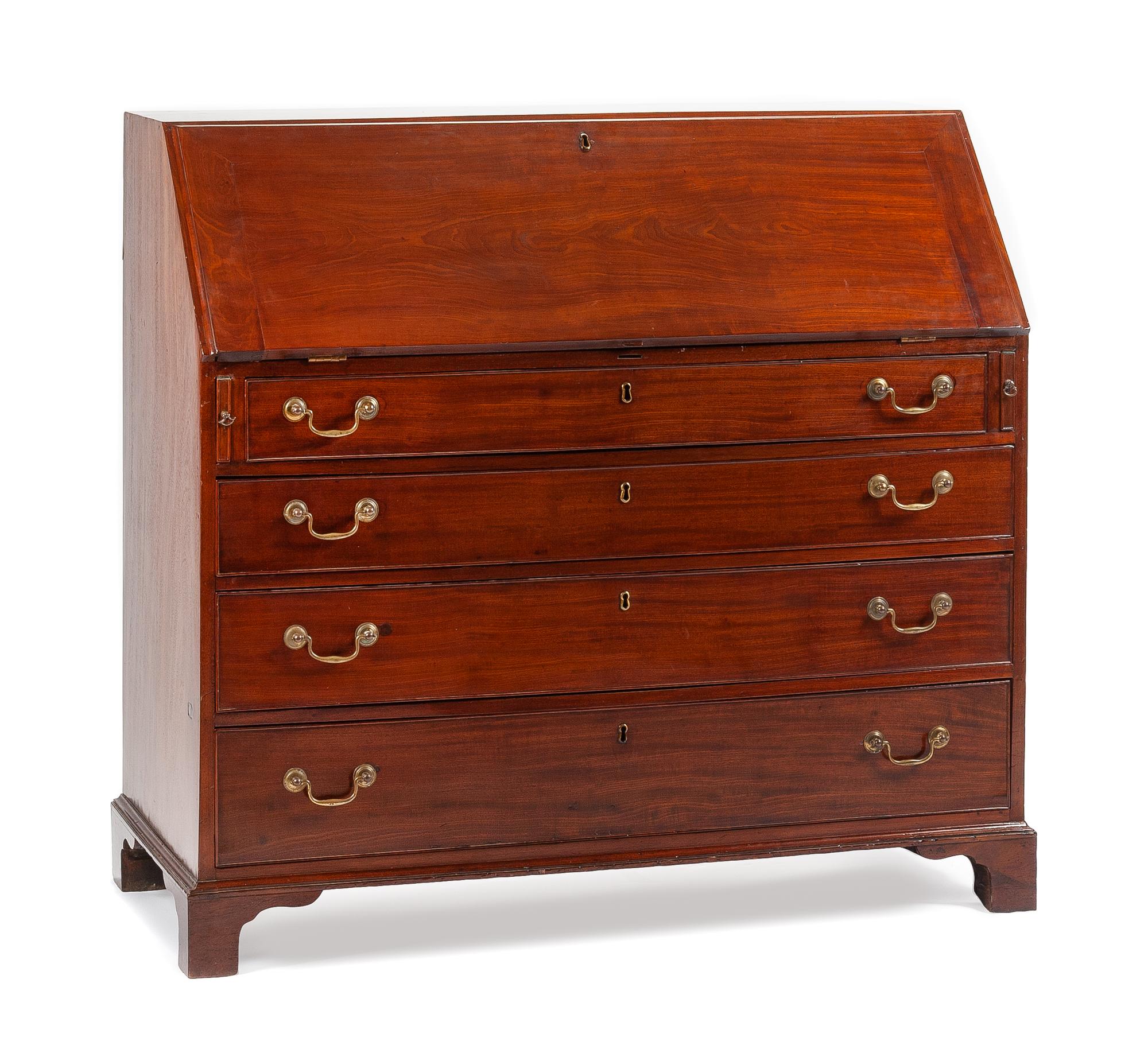 A George III Mahogany Slant-Front Desk Height 43 1/2 x width 47 1/2 x depth 22 inches. — EARLY 19TH CENTURY