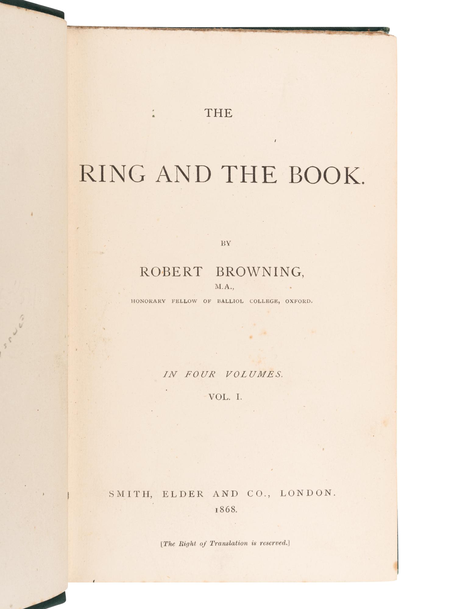 BROWNING, Robert (1812-1889). The Ring and The Book . London: Smith, Elder, 1868-1869.