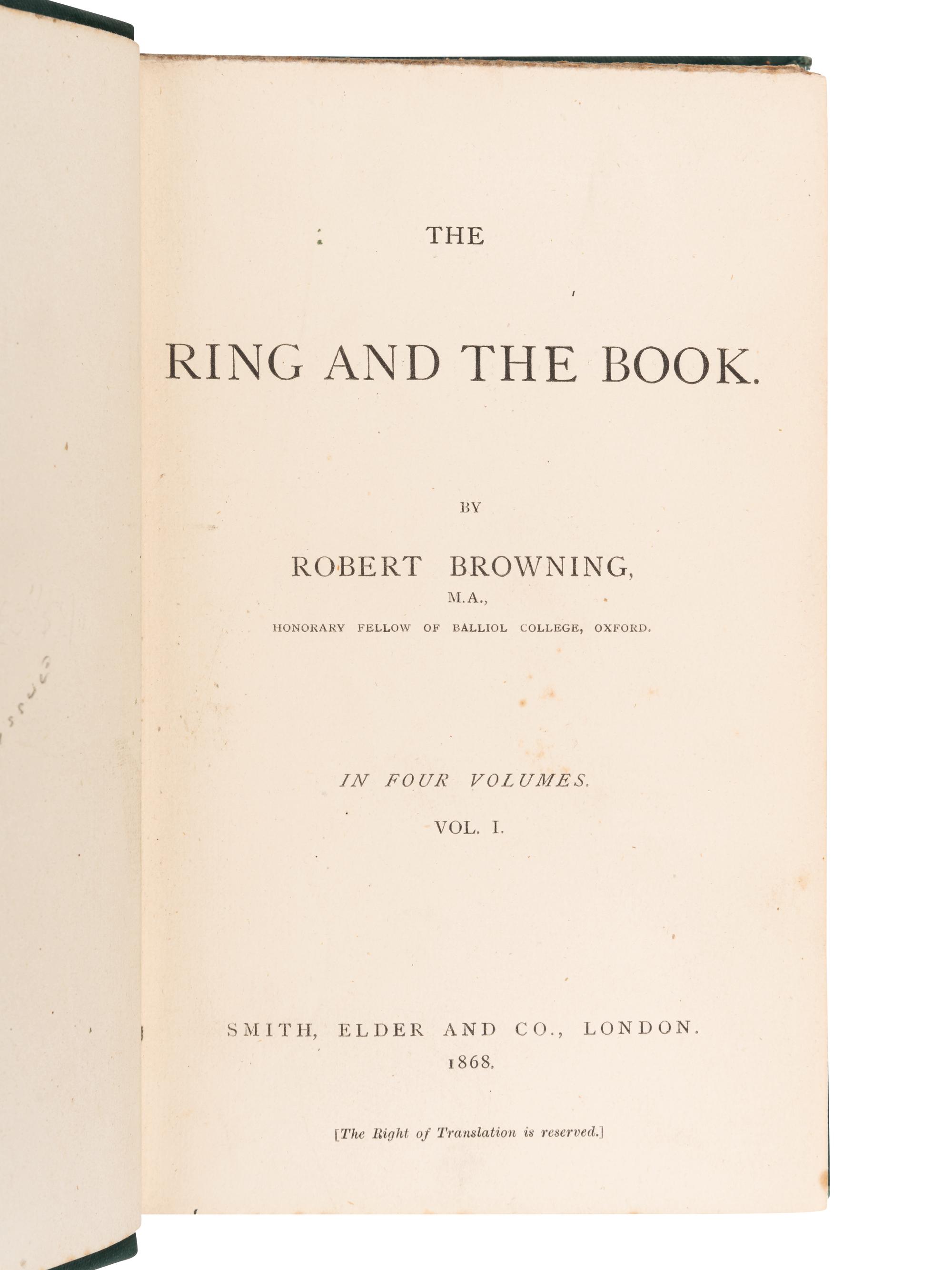 BROWNING, Robert (1812-1889). The Ring and The Book . London: Smith, Elder, 1868-1869.