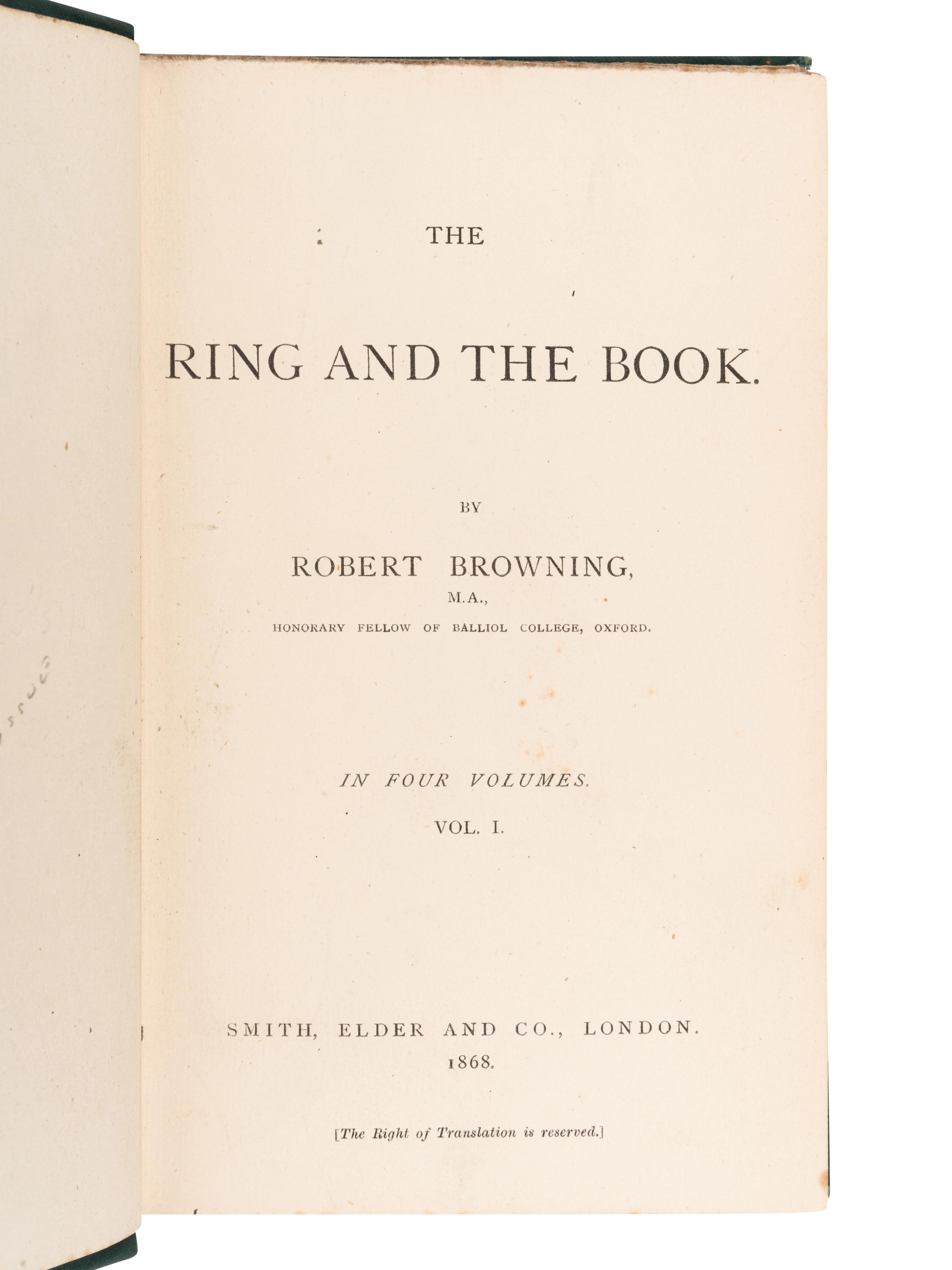 BROWNING, Robert (1812-1889). The Ring and The Book . London: Smith, Elder, 1868-1869.