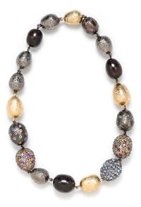 An Oxidized Silver, Gilt Silver, Wood and Multicolor Sapphire Necklace, 163.00 dwts.