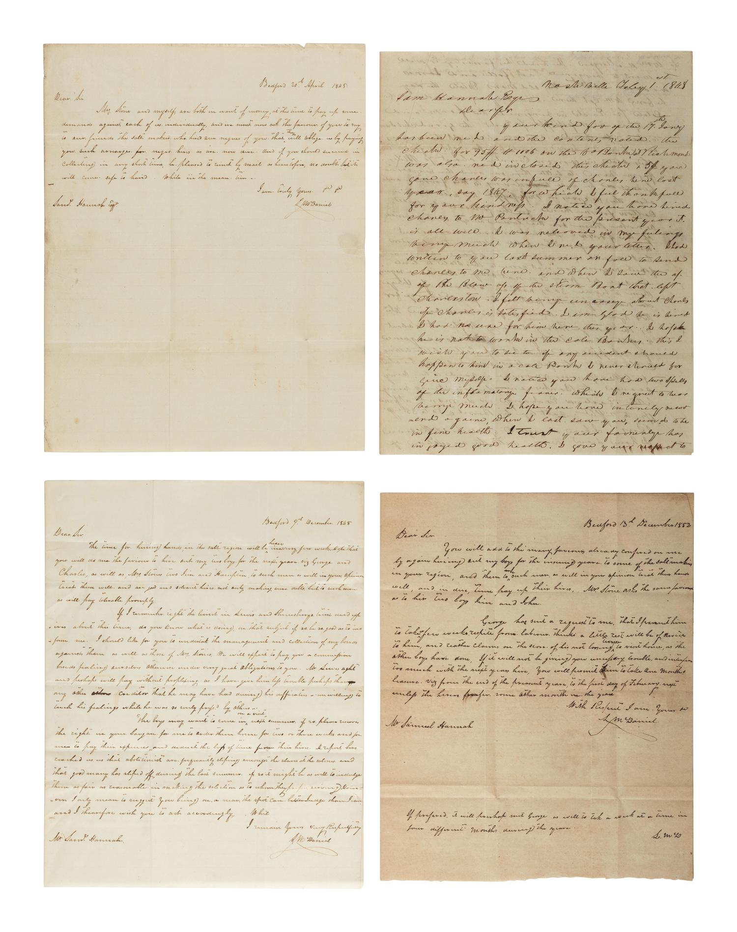 [ABOLITION & SLAVERY]. Letter group related to enslaved persons working seasonally in the Western Virginia salt industry.