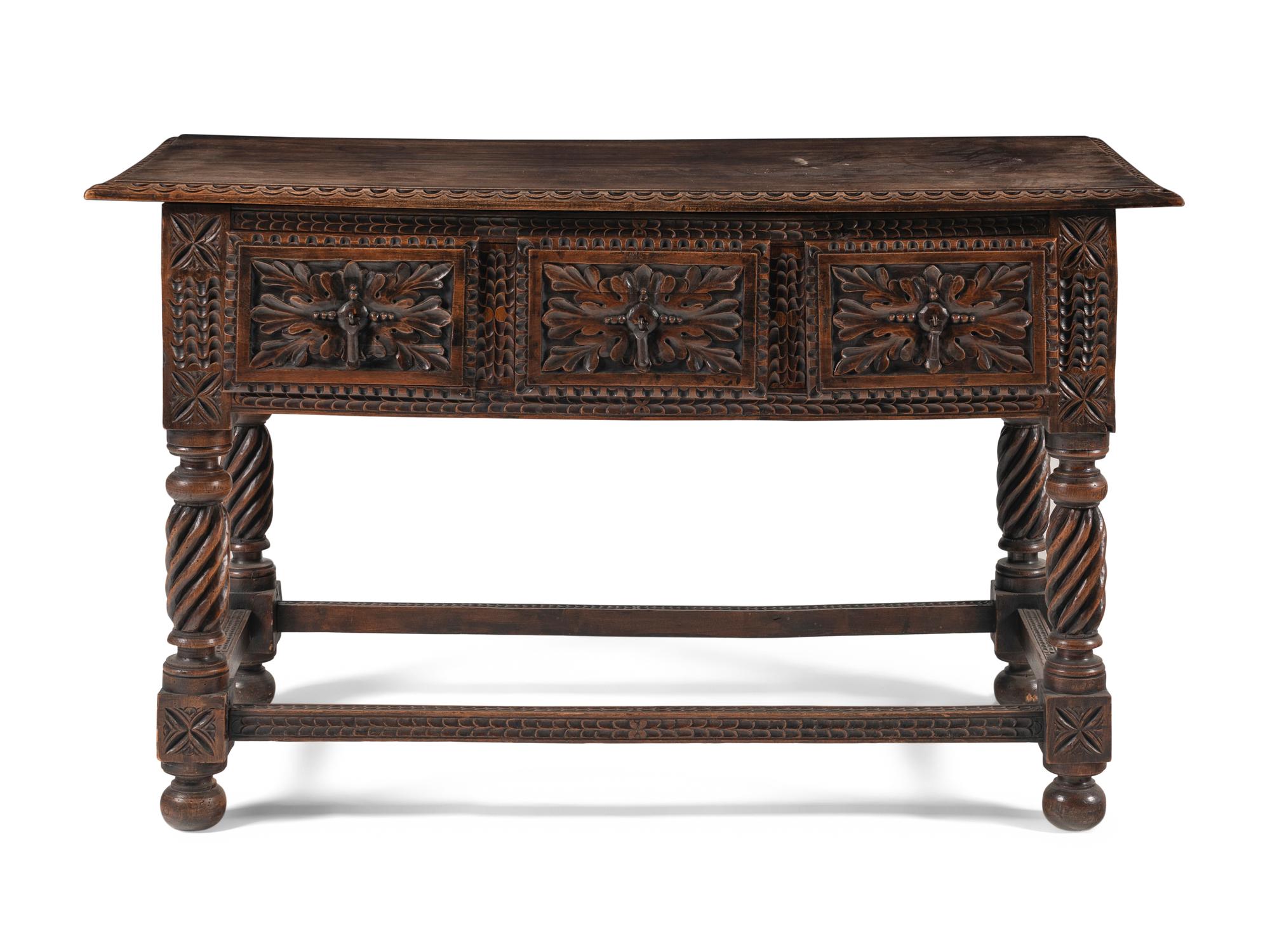 A Jacobean Style Carved Walnut Console Table