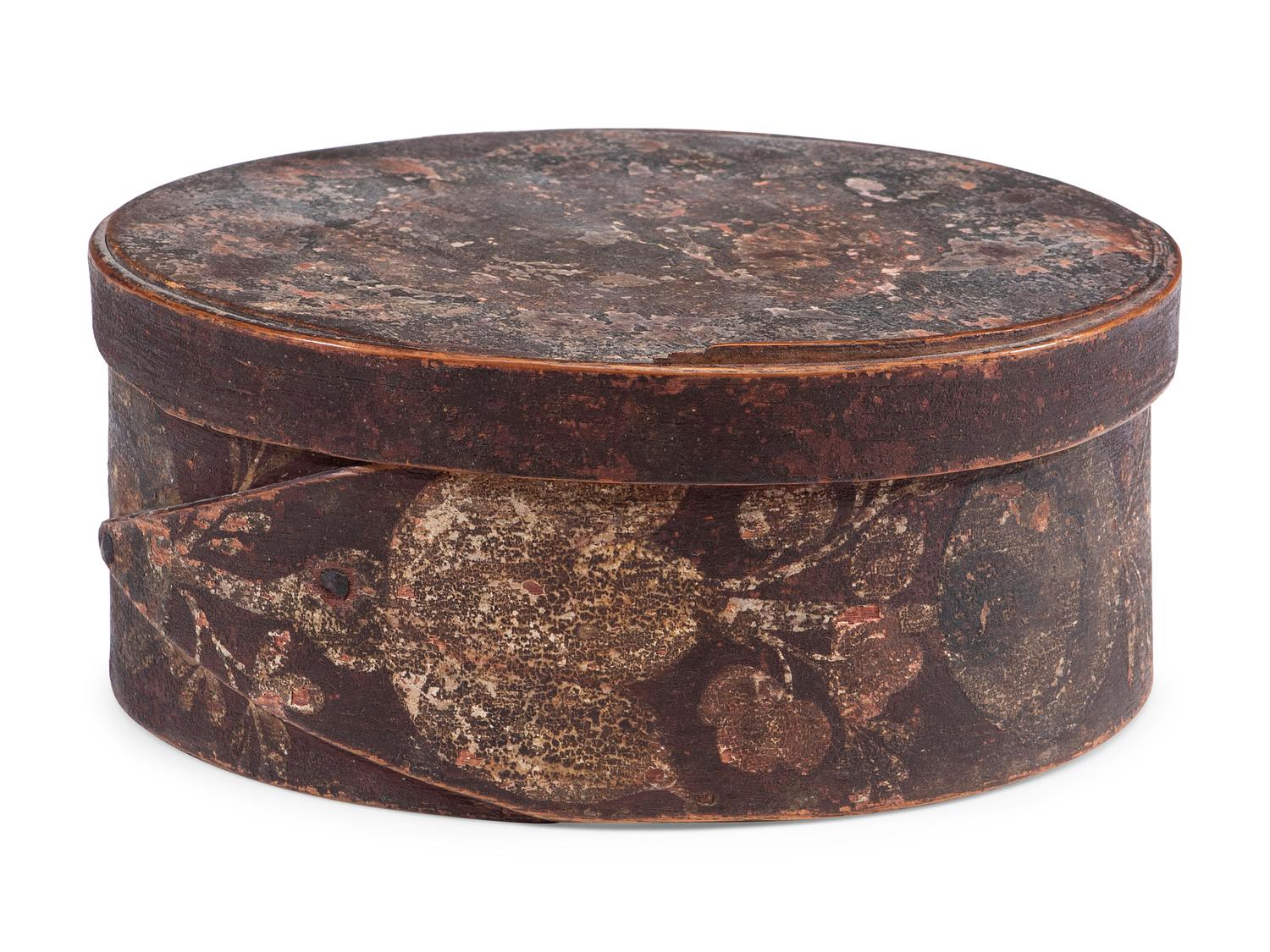 A Polychrome Paint and Floral-Decorated Splint Box