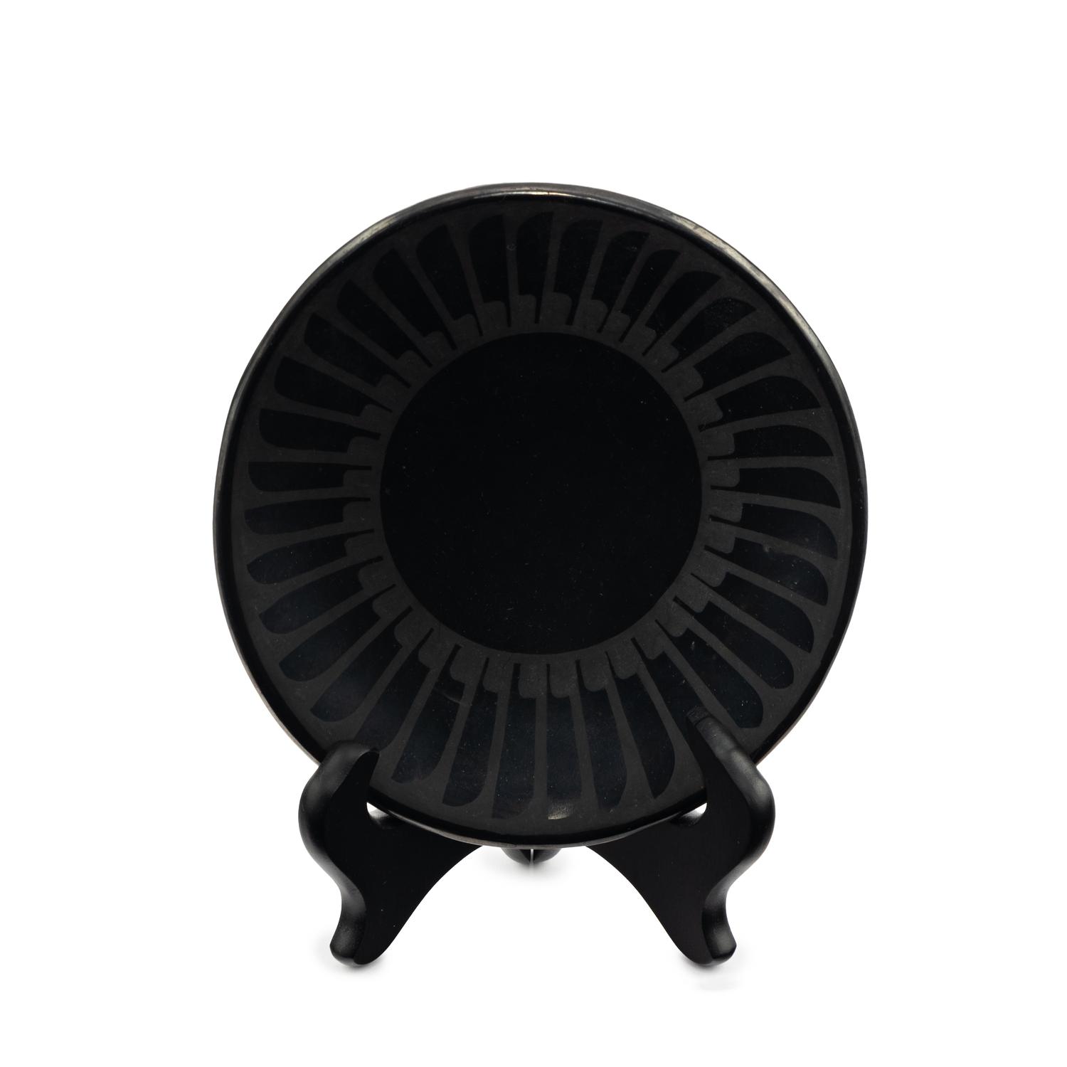 Blackware Pottery Plate, Repeating Feathers, Gunmetal Finish 1943-1956