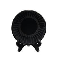 Blackware Pottery Plate, Repeating Feathers, Gunmetal Finish 1943-1956