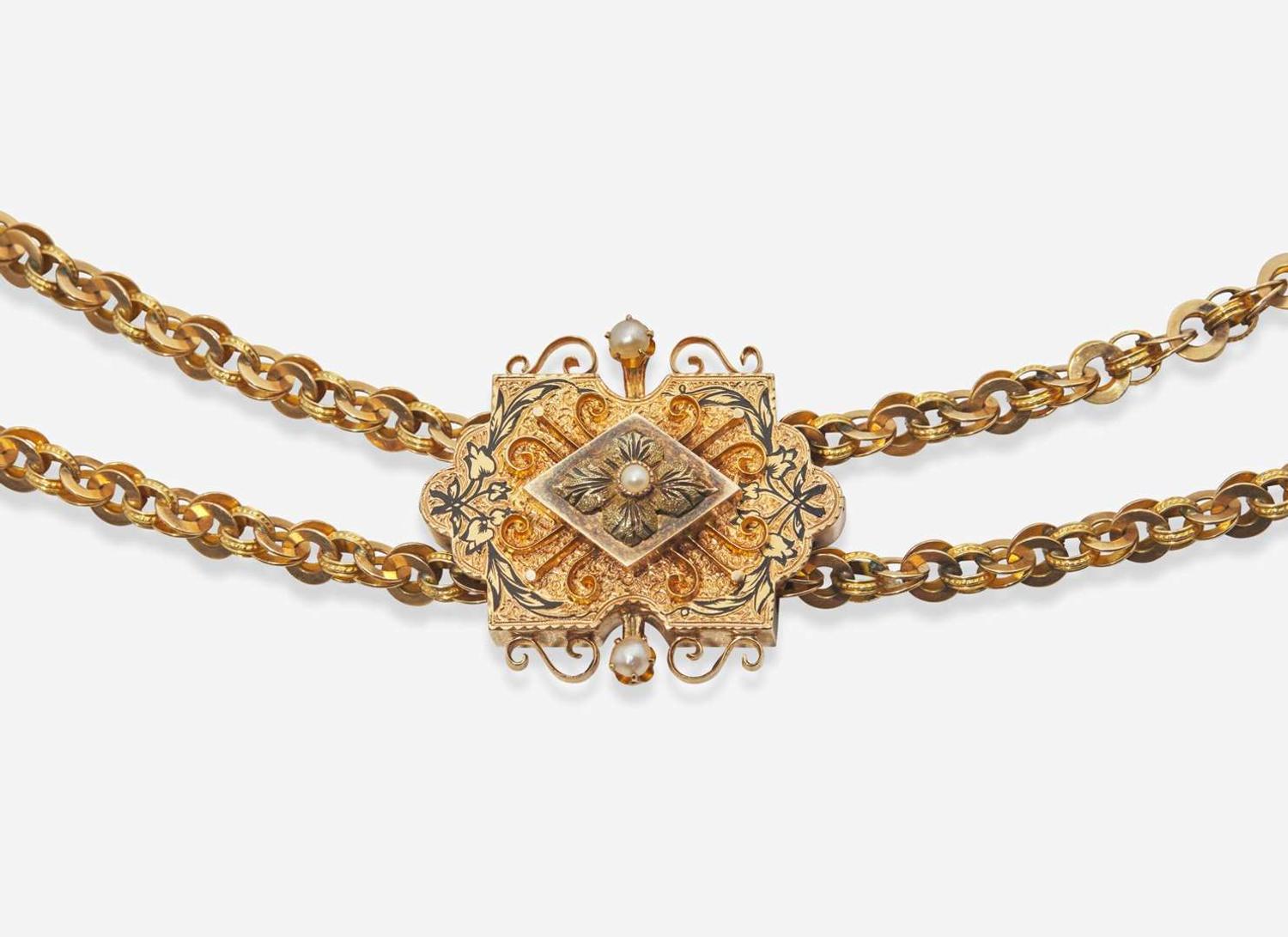 A Long 14K Yellow Gold Pocket Watch Chain