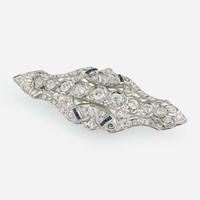 Art Deco 14K White Gold, Diamond, and Sapphire Pendant