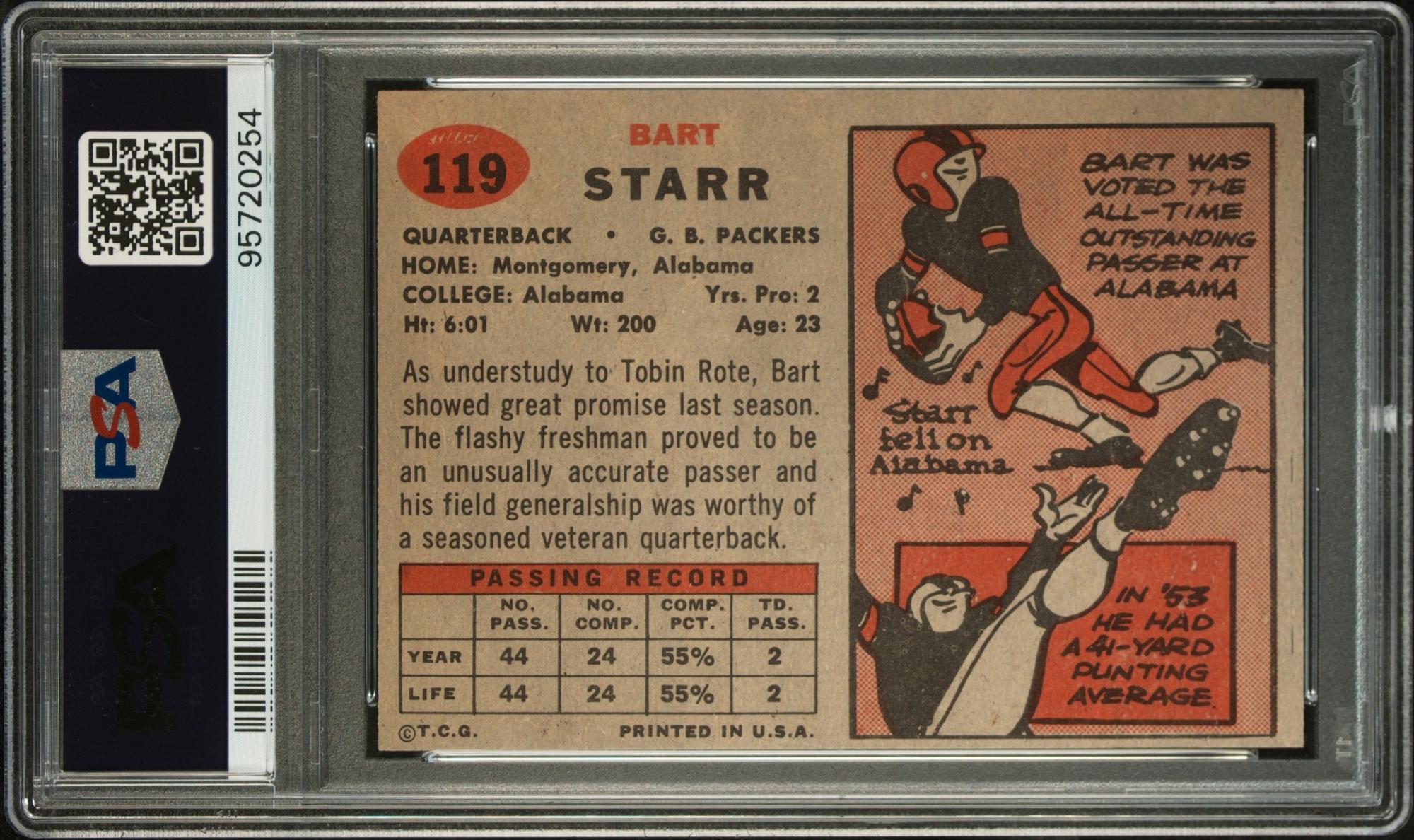 A 1957 Topps Bart Starr Rookie Football Card No. 119 (PSA 8 NM-MT OC)