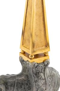 A Continental Gilt Bronze and Glazed Earthenware Elephant Obelisk