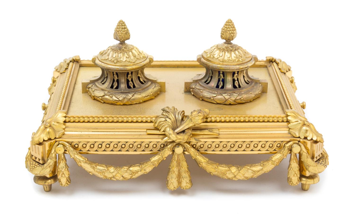 A Louis XVI Style Gilt Bronze Encrier Width 10 inches. — 19TH CENTURY