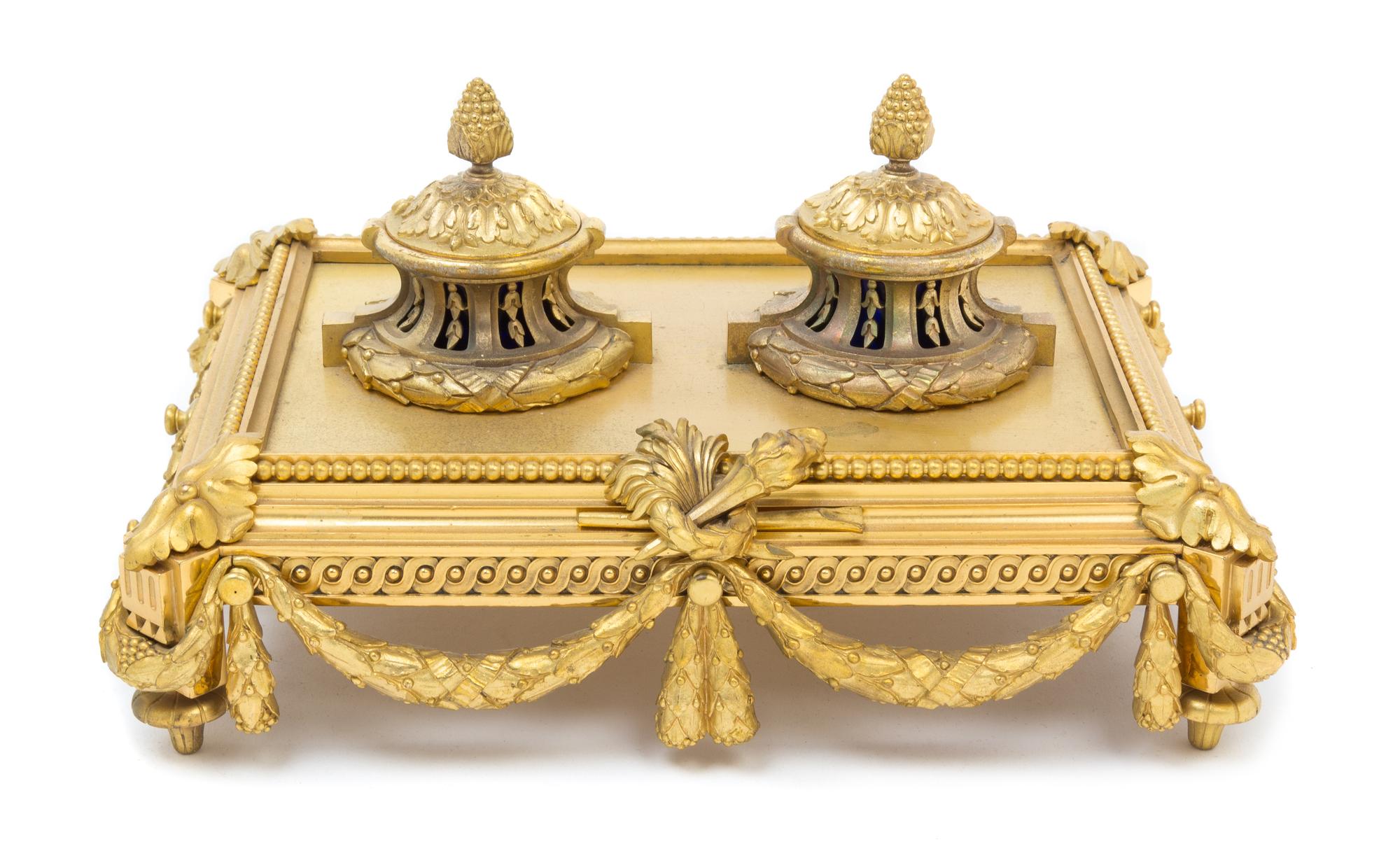 A Louis XVI Style Gilt Bronze Encrier Width 10 inches. — 19TH CENTURY