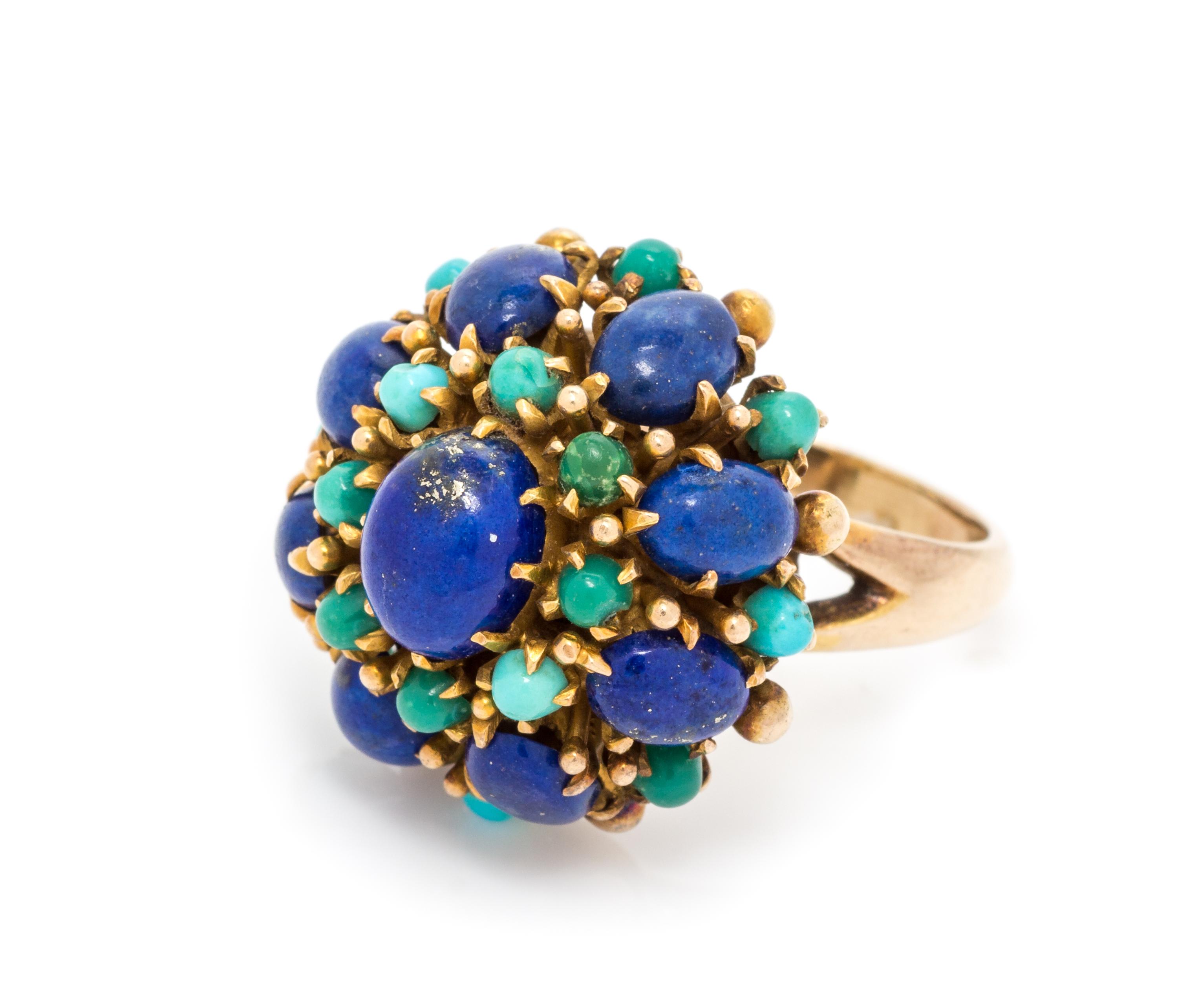 A 14 Karat Yellow Gold, Lapis Lazuli and Turquoise Ring, 9.90 dwts.