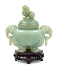 A Chinese Pale Celadon Jade Tripod Incense Burner