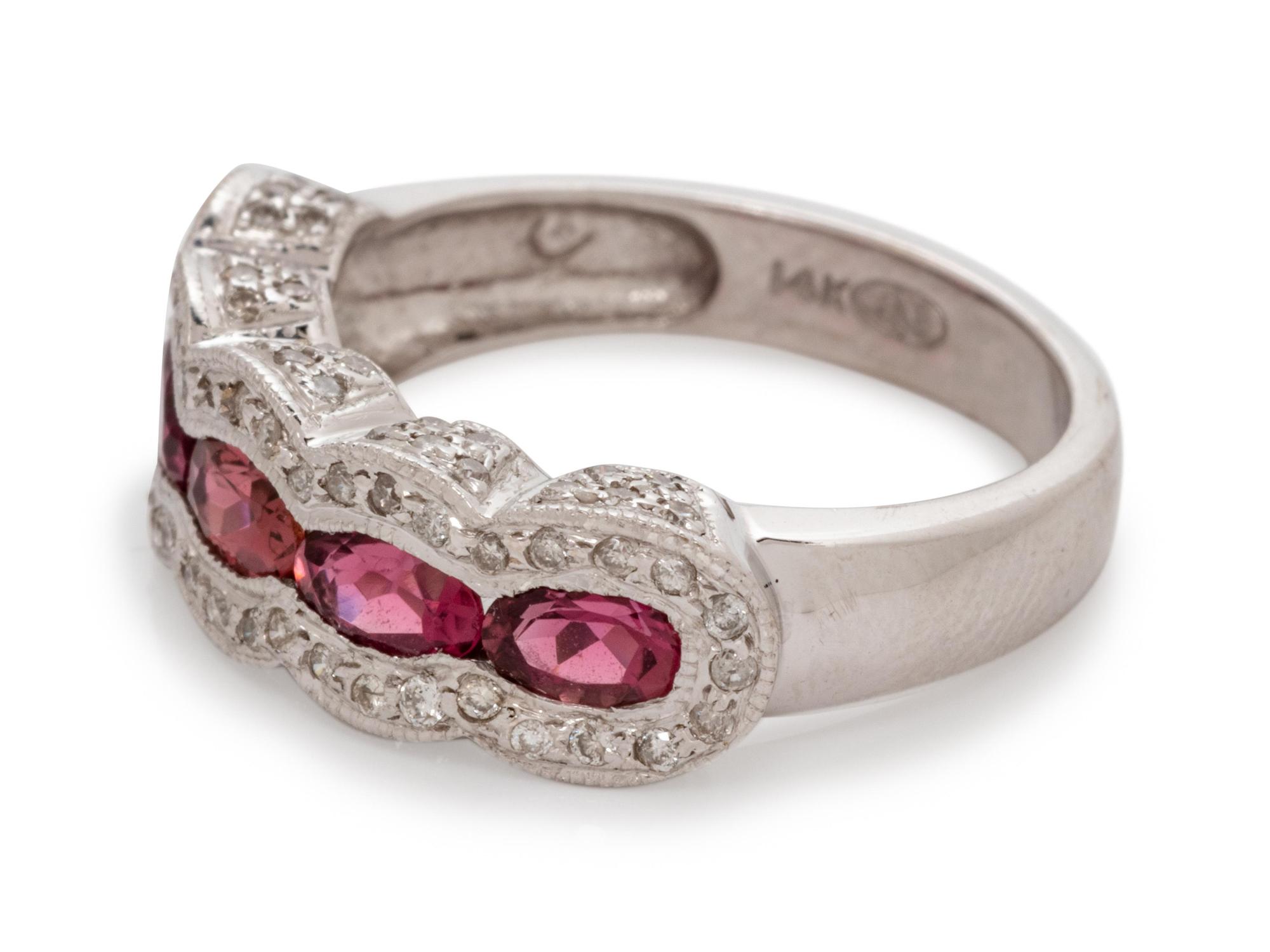 A 14 Karat White Gold, Pink Tourmaline and Diamond Ring,
