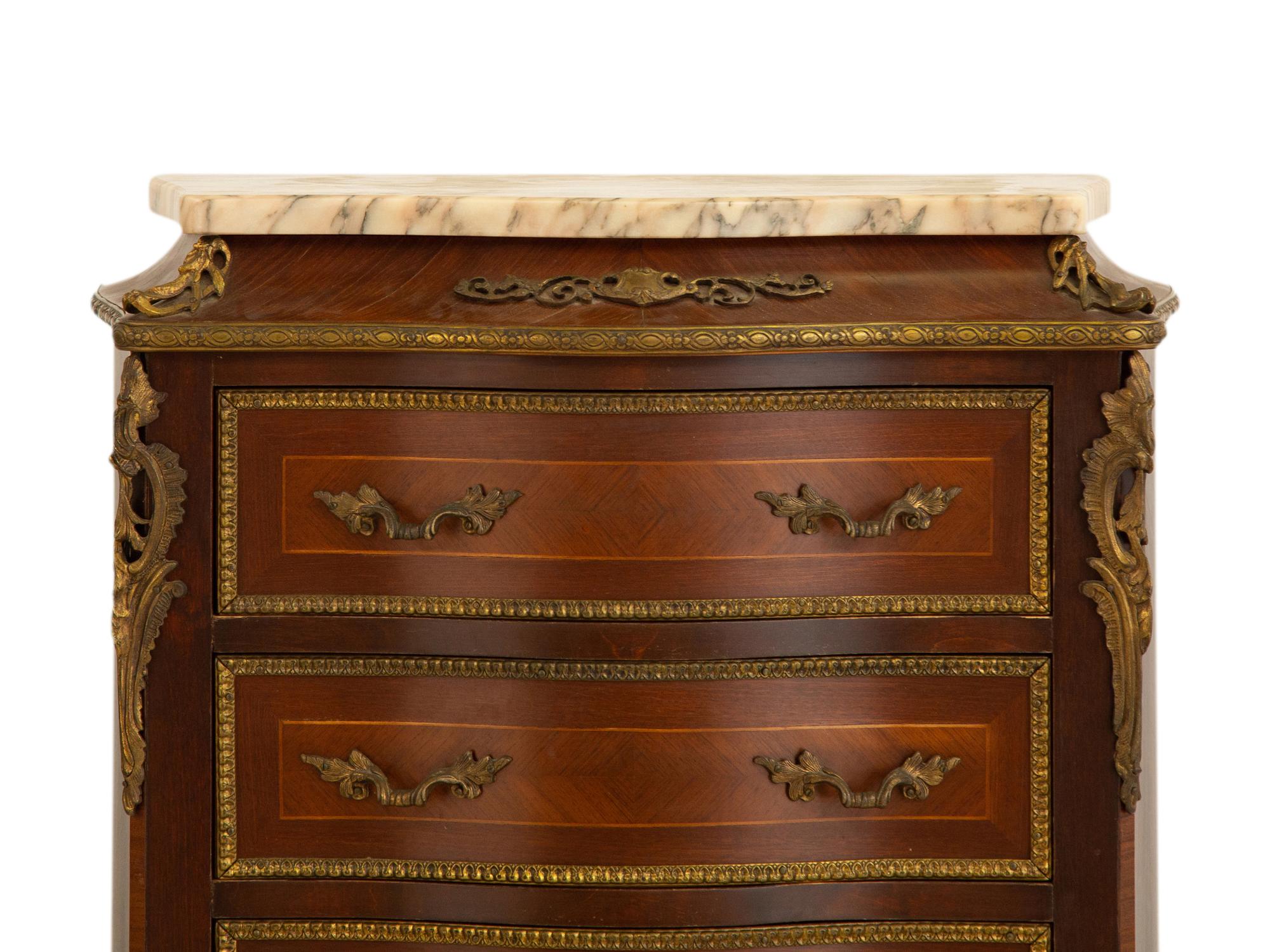 A Louis XV Style Gilt Bronze Mounted Marble Top Semainier