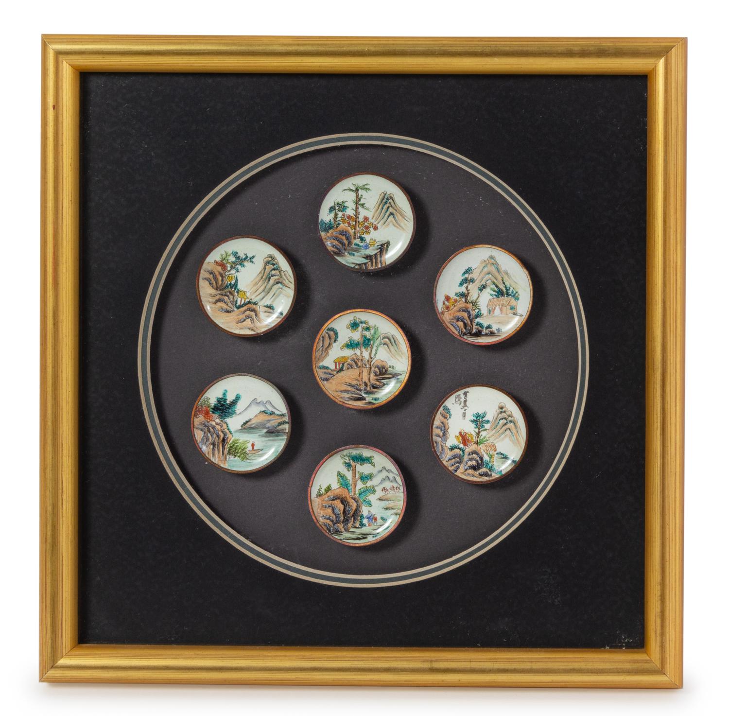 A Set of Seven Chinese Canton Enamel on Copper Snuff Dishes