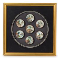 A Set of Seven Chinese Canton Enamel on Copper Snuff Dishes