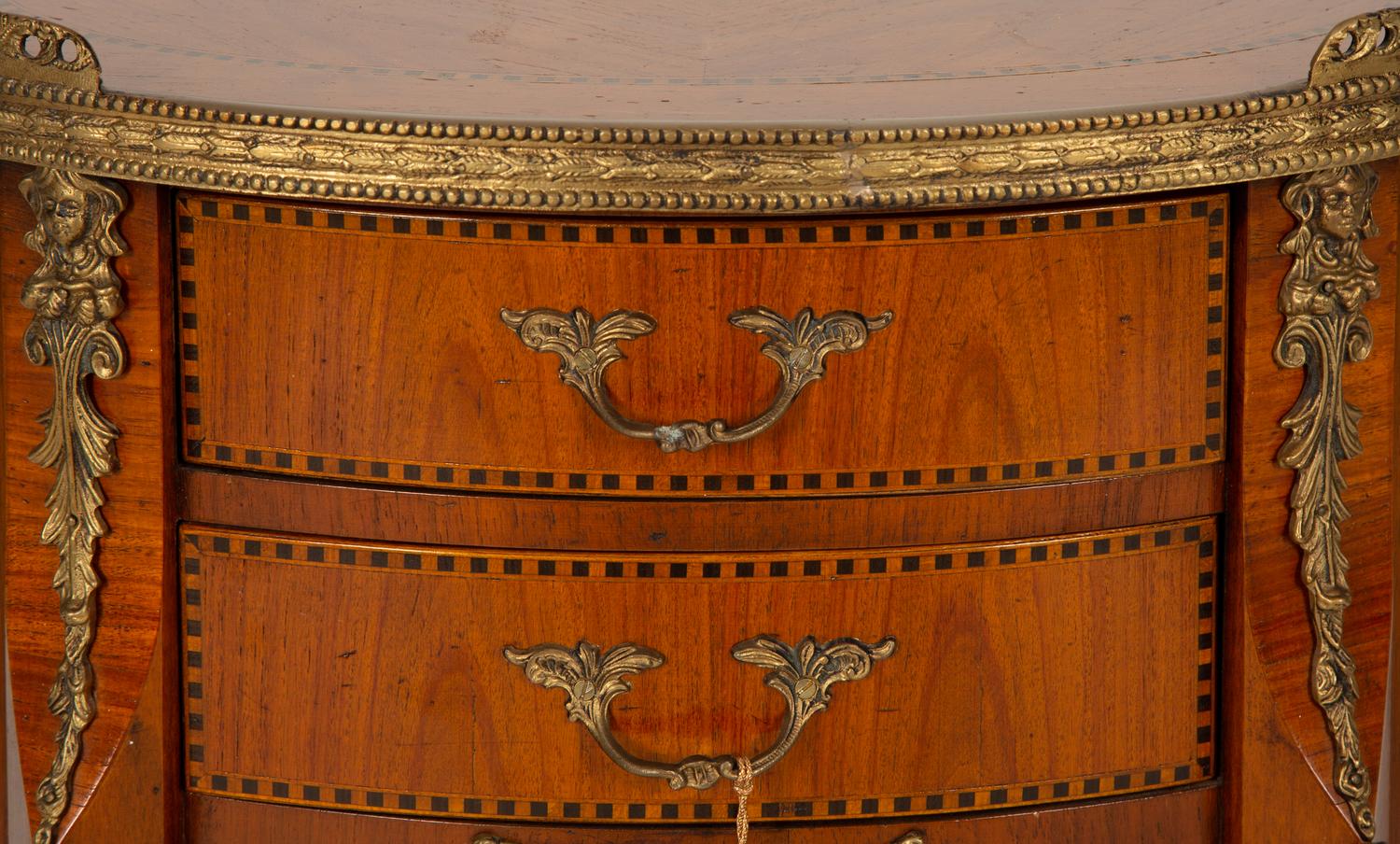 A Louis XV/XVI Transitional Style Gilt Metal Mounted Fruitwood Side Table