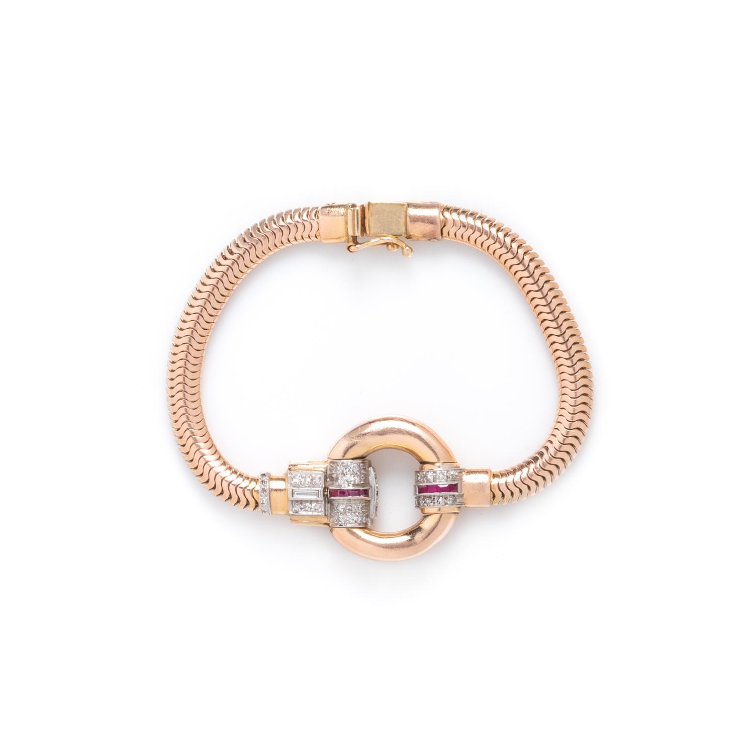 RETRO, ROSE GOLD, DIAMOND AND RUBY BRACELET