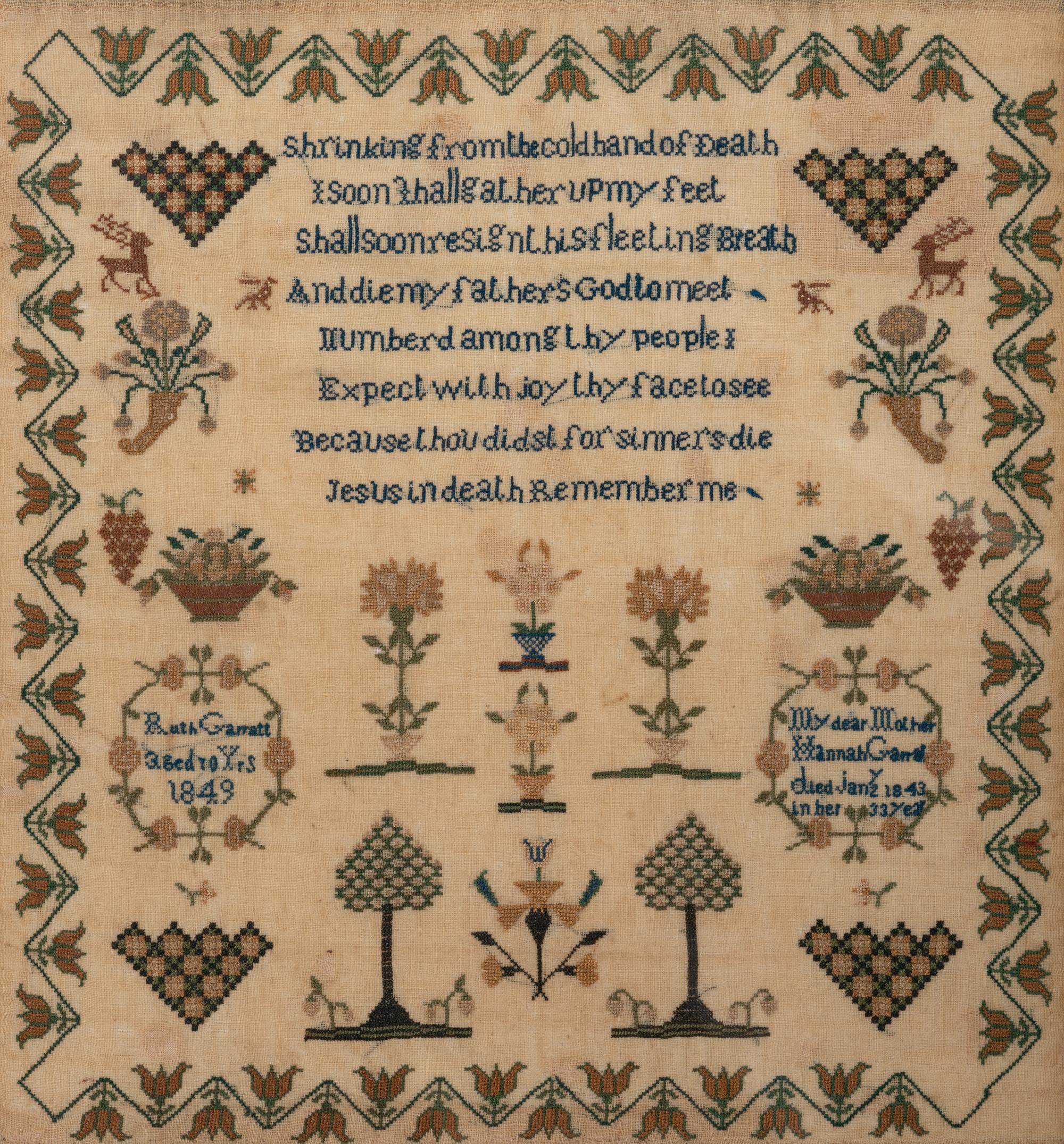 An English Needlework Mourning Verse Sampler