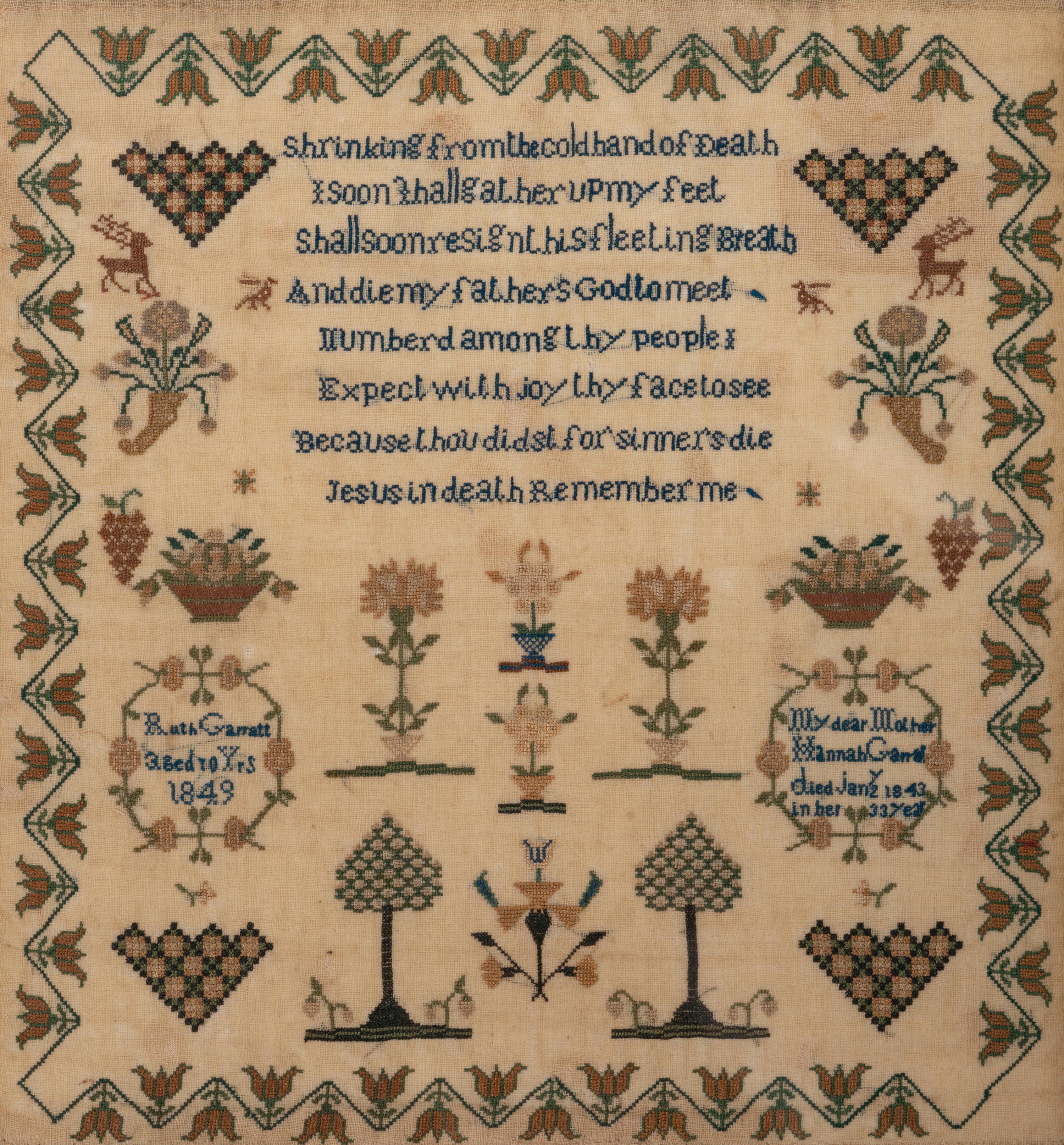 An English Needlework Mourning Verse Sampler