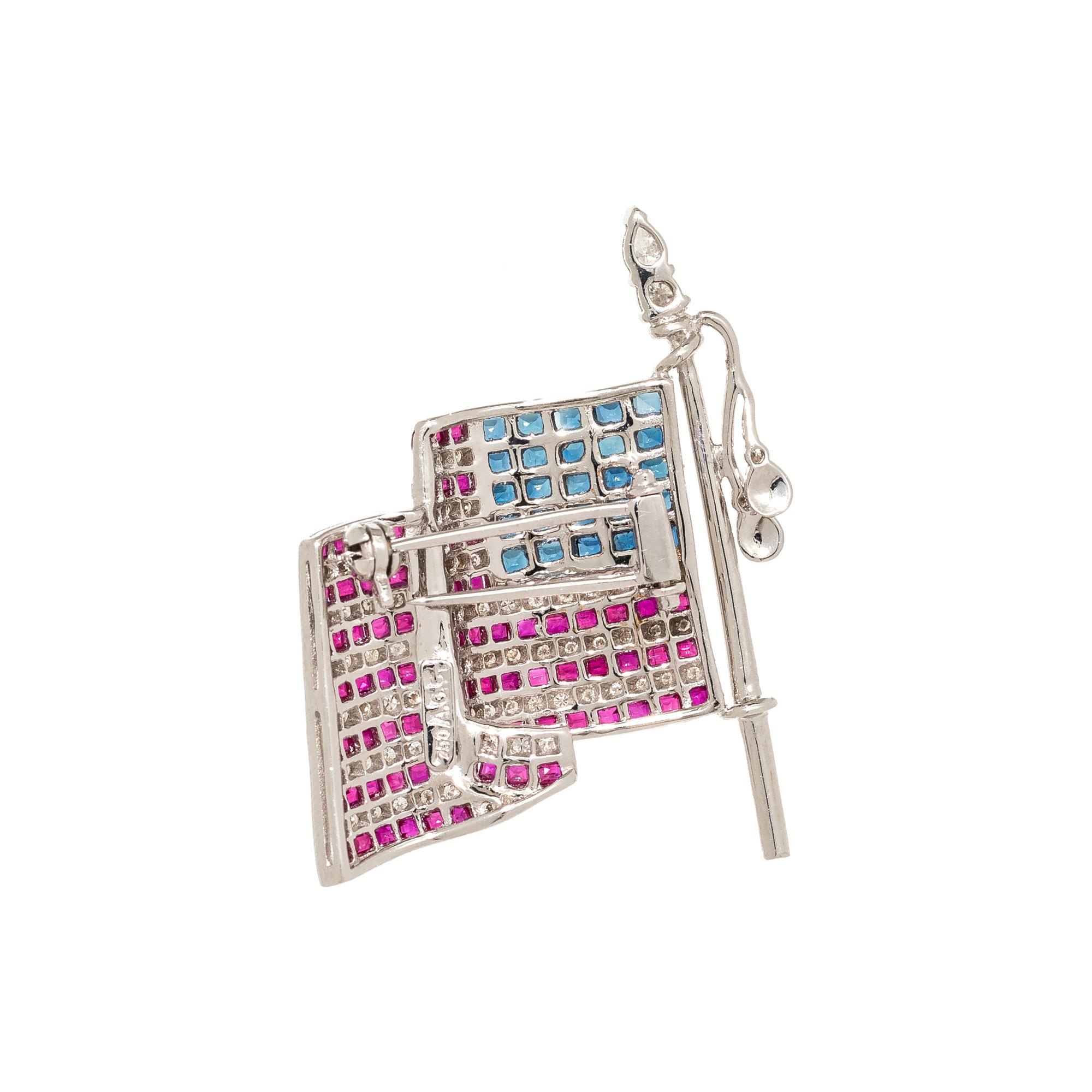 SAPPHIRE, RUBY AND DIAMOND FLAG BROOCH