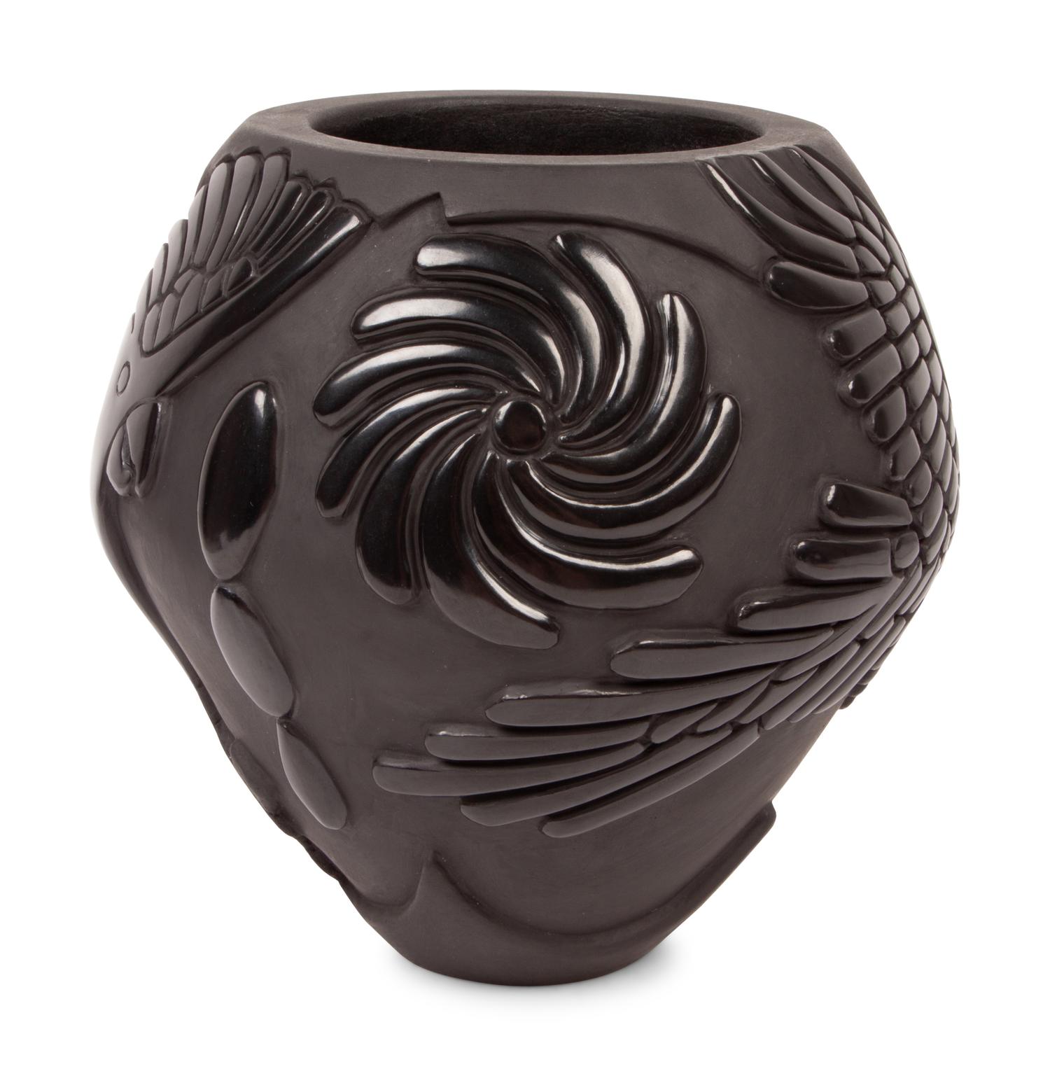 Blackware Pottery Jar, with Eagle and Parrot