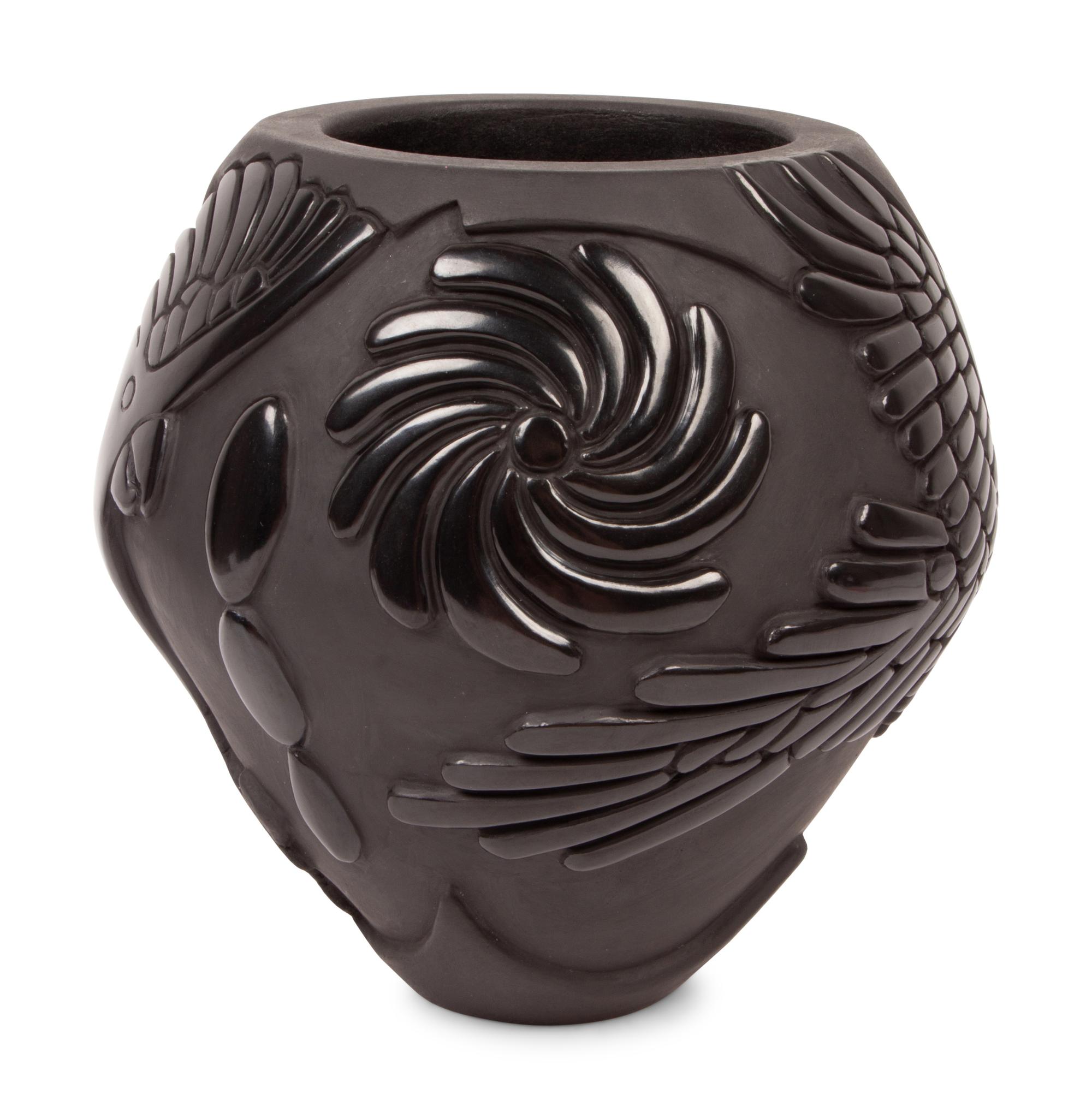 Blackware Pottery Jar, with Eagle and Parrot