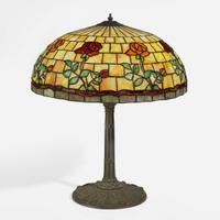 American School "Roses" Leaded Glass Table Lamp, USA, circa 1915