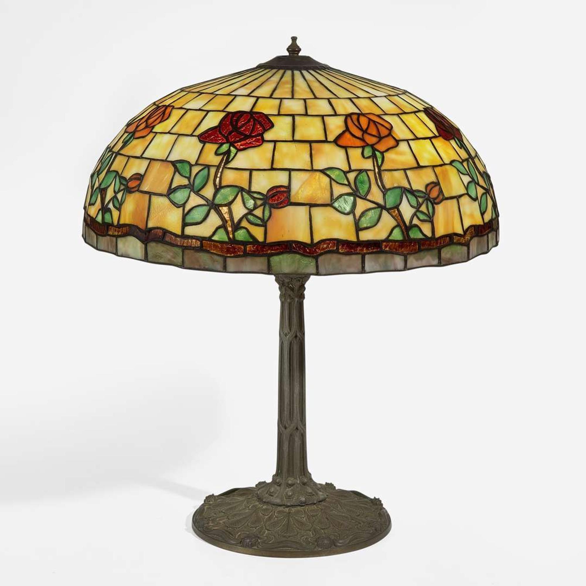 American School "Roses" Leaded Glass Table Lamp, USA, circa 1915
