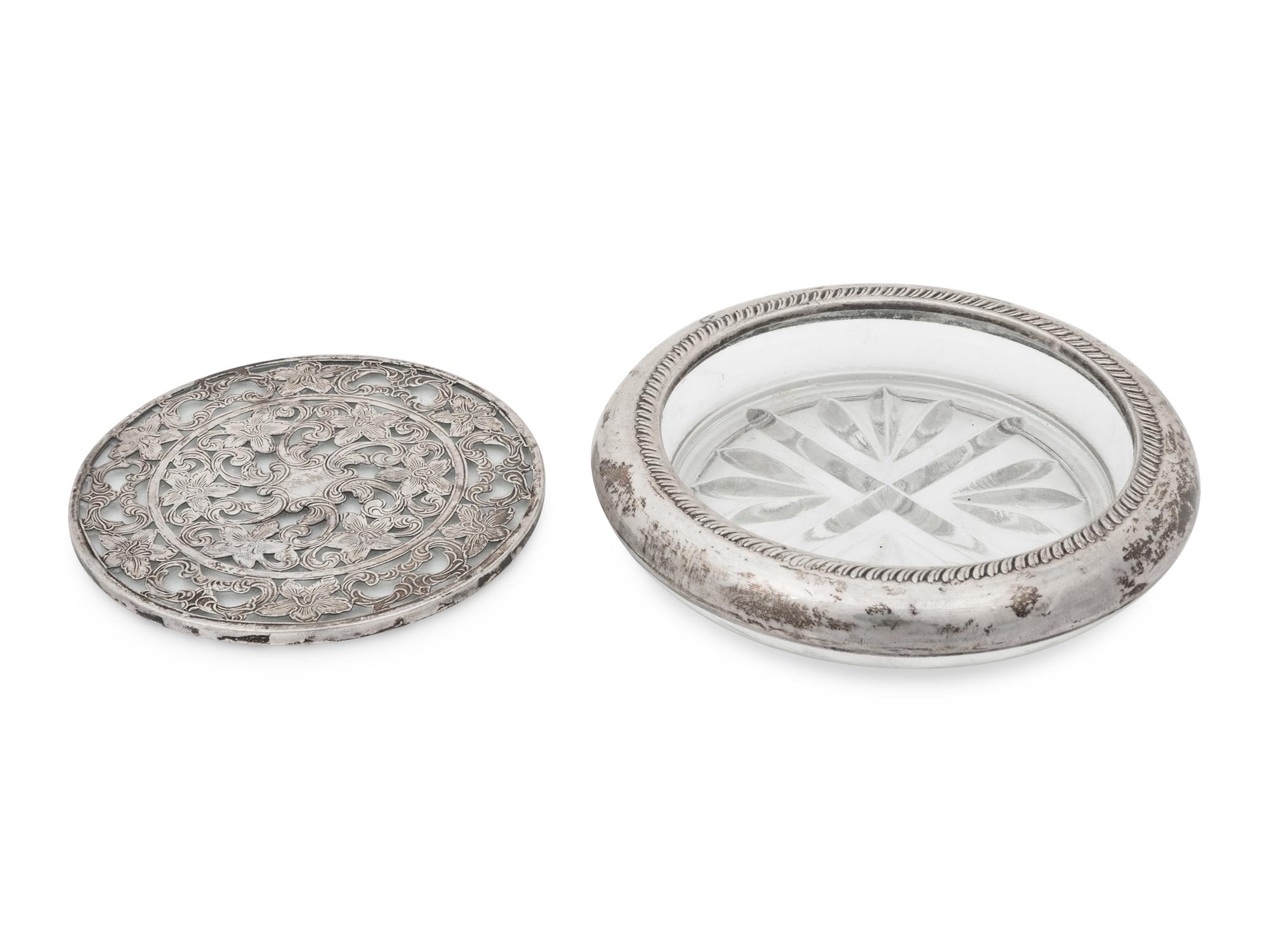 Twenty Glass and Silver Coasters