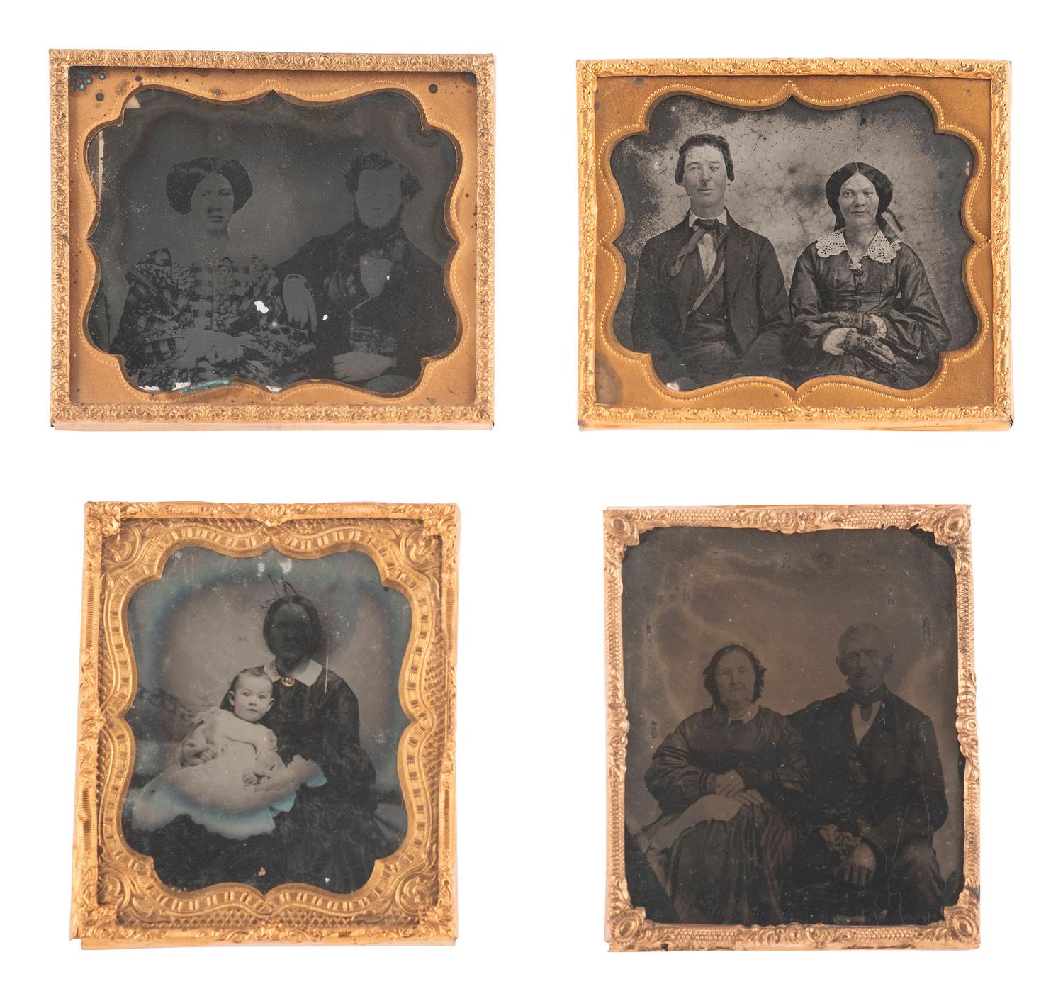[EARLY PHOTOGRAPHY]. 20 Sixth plate ambrotypes and tintypes of groups and pairs of people.