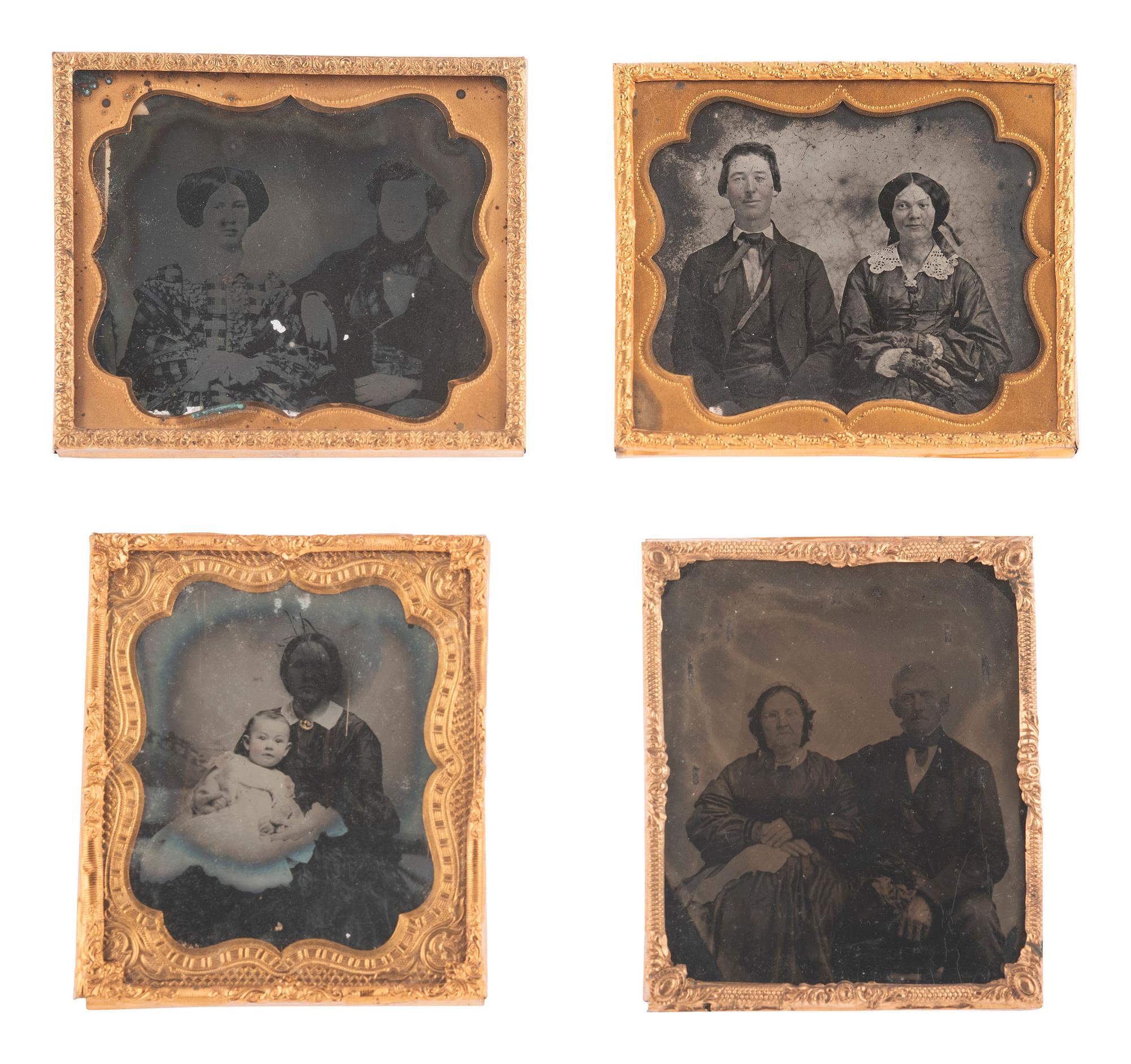 [EARLY PHOTOGRAPHY]. 20 Sixth plate ambrotypes and tintypes of groups and pairs of people.