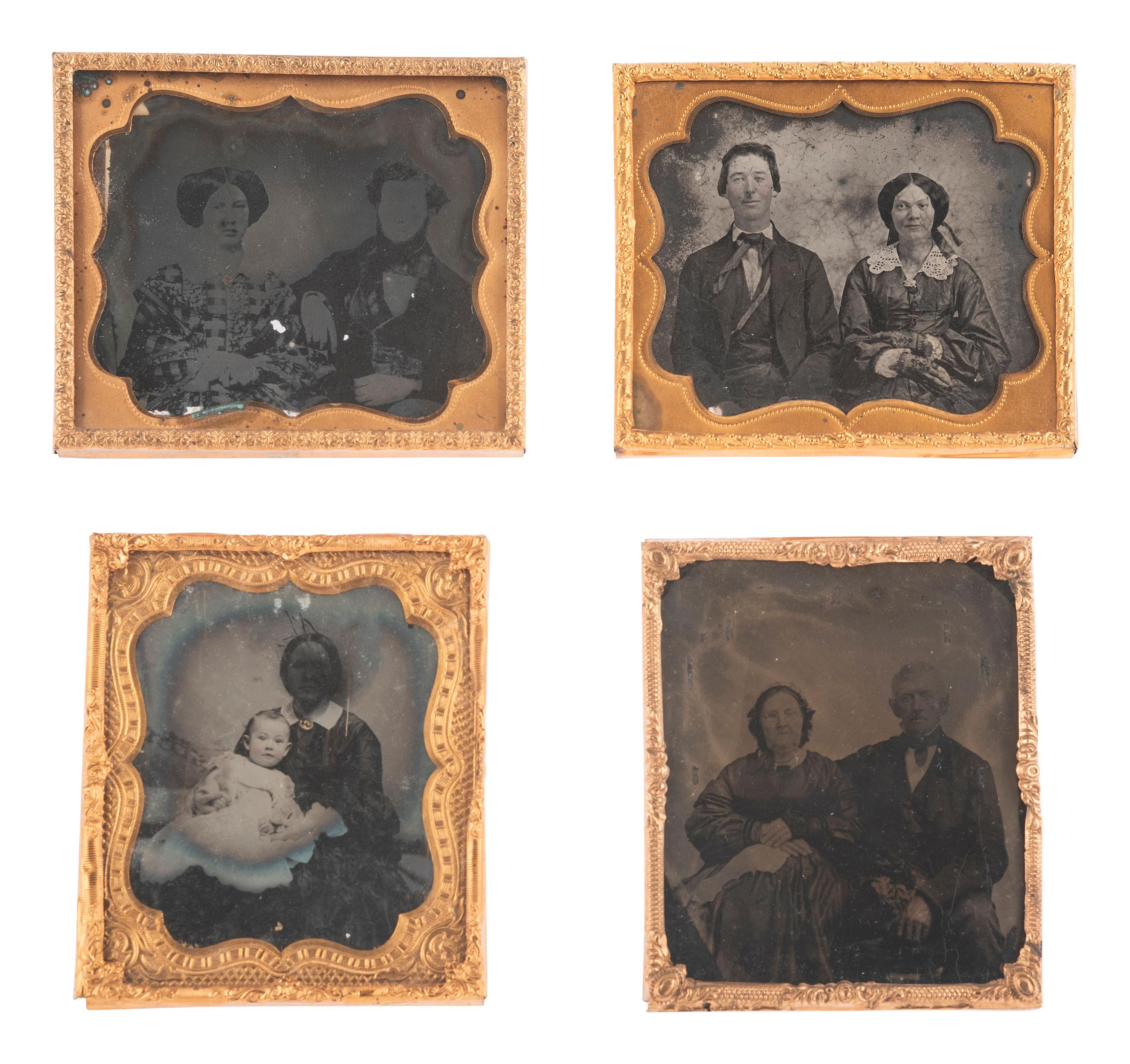 [EARLY PHOTOGRAPHY]. 20 Sixth plate ambrotypes and tintypes of groups and pairs of people.