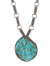 Sterling Silver and #8 Turquoise Necklace, with Stamped Chain