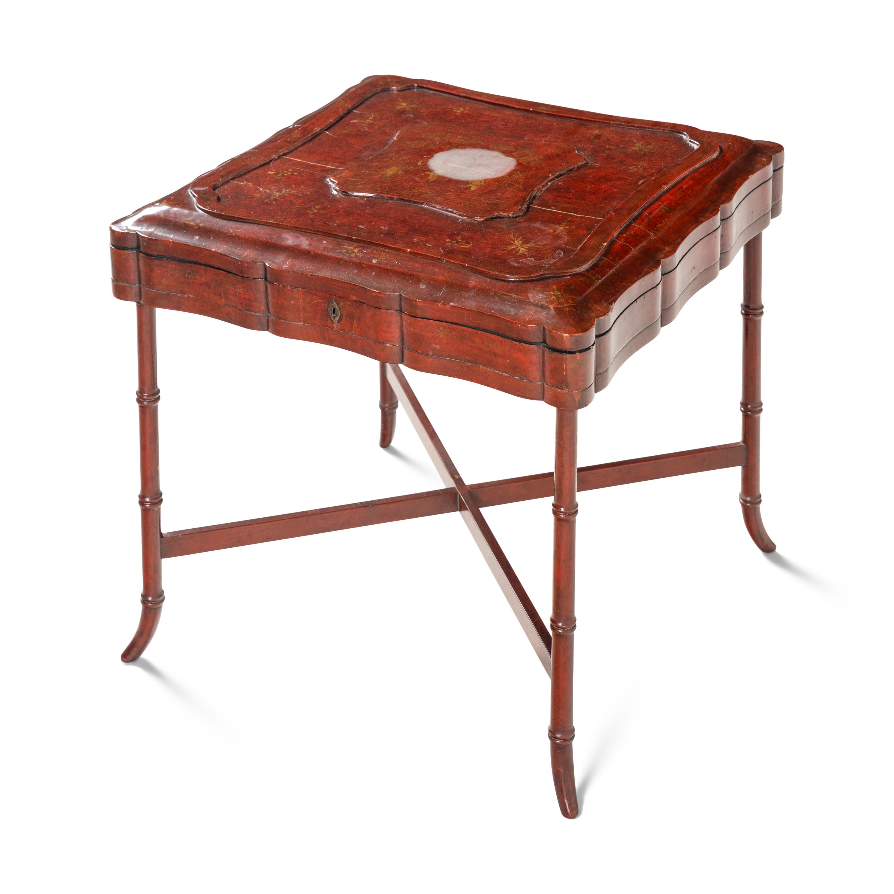 A Chinese Export Lacquer Game Box Converted to a Side Table