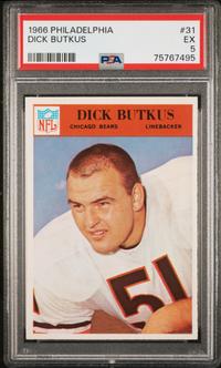 A 1966 Philadelphia Dick Butkus Rookie Football Card No. 31 (PSA 5 EX) and A 1966 Philadelphia Gale Sayers Rookie Football Card No. 38 (PSA 4 VG-EX)