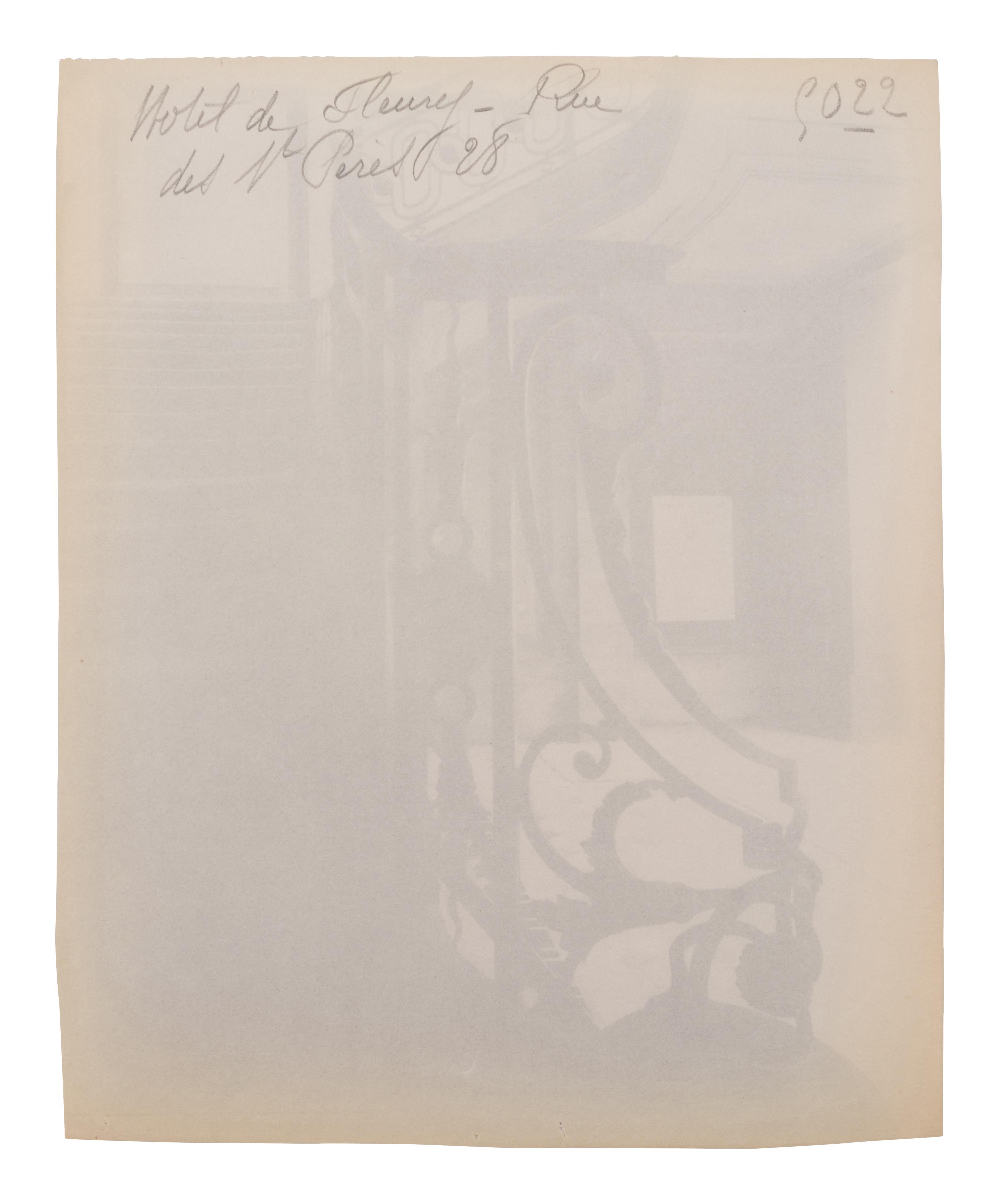 A group of four photographs ( Hôtel de Sully Charost, rue du Cherche-Midi 11 , 1904-1905; Hôtel de Fleury, rue des Saints-Pères 28 , 1905; 7 rue de l'Estrapade , 1905; Grille du chœr, èglise Saint Roch , 1912)