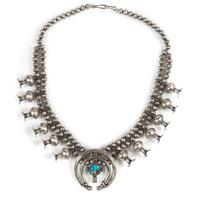 Navajo Silver and Turquoise Squash Blossom Necklace