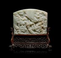A Fine Pale Celadon Jade Table Screen