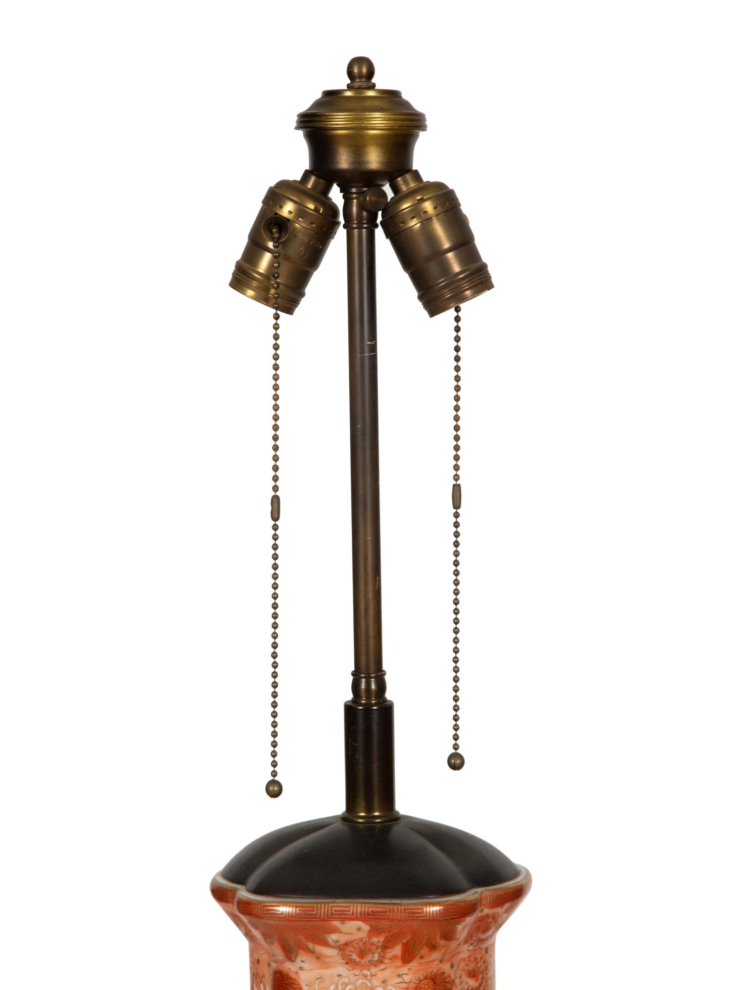 A Pair of Kutani Porcelain Vases Mounted as Lamps