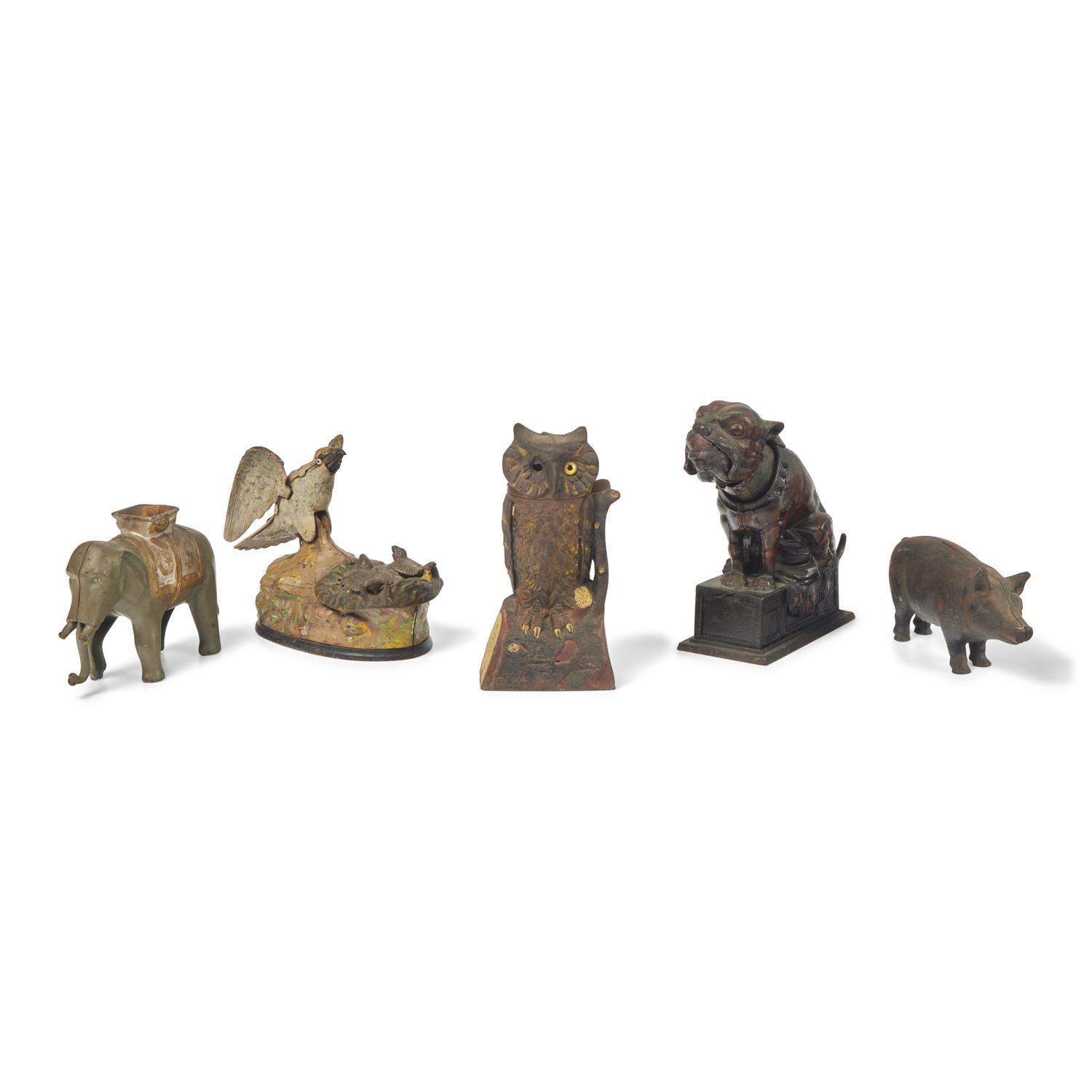 A Group of Five Animal-Form Cast Iron Banks