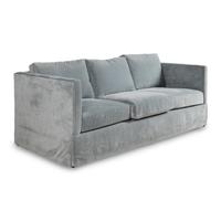 A Custom Velvet-Upholstered Three-Cushion Sofa with Leather Piping