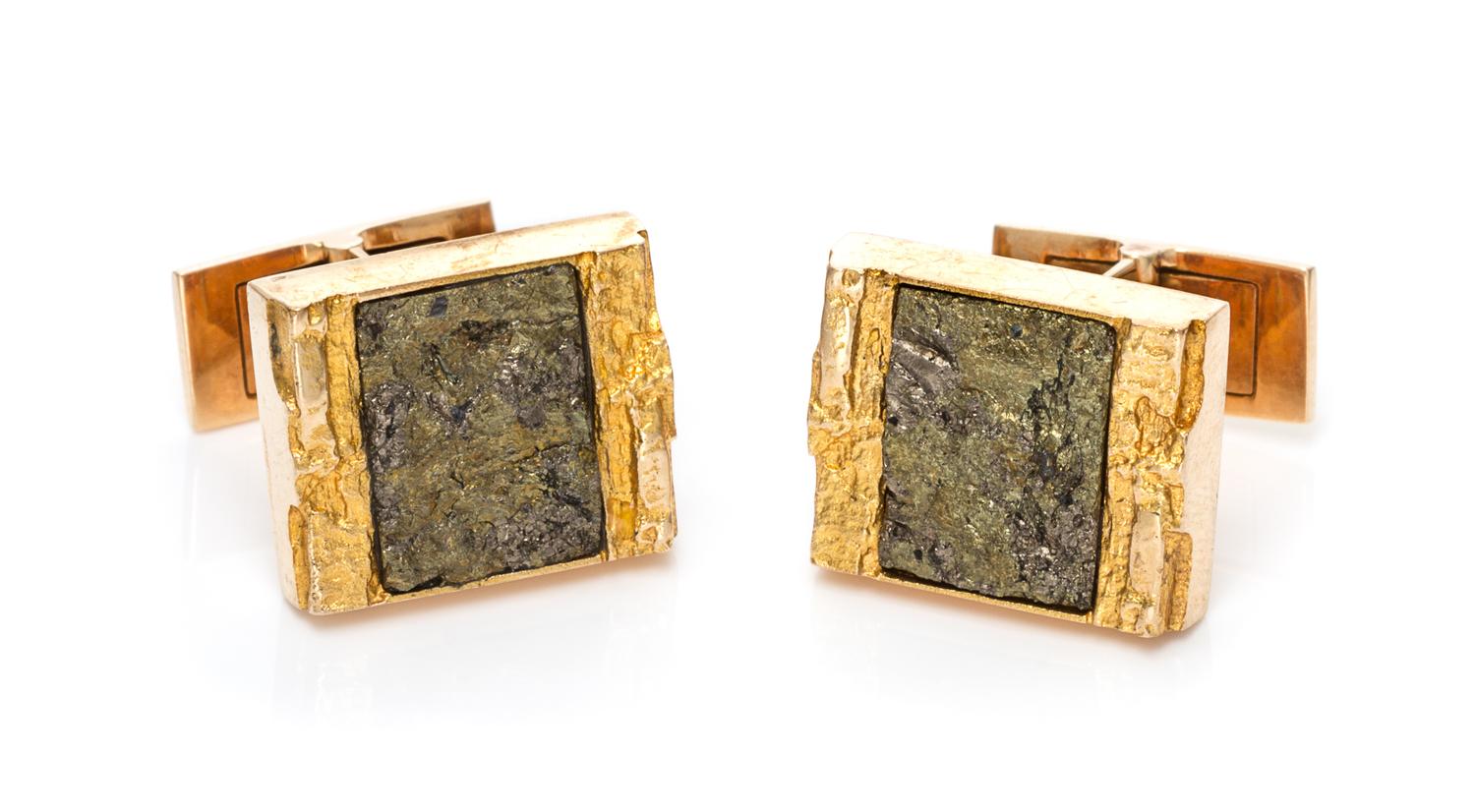 A Pair of Yellow Gold and Chalcopyrite Cufflinks, Bjorn Weckstrom for Lapponia, 9.60 dwts.