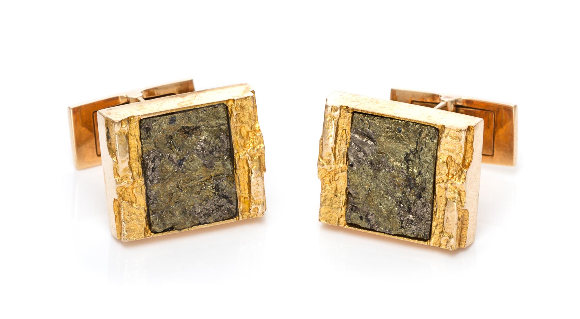 A Pair of Yellow Gold and Chalcopyrite Cufflinks, Bjorn Weckstrom for Lapponia, 9.60 dwts.