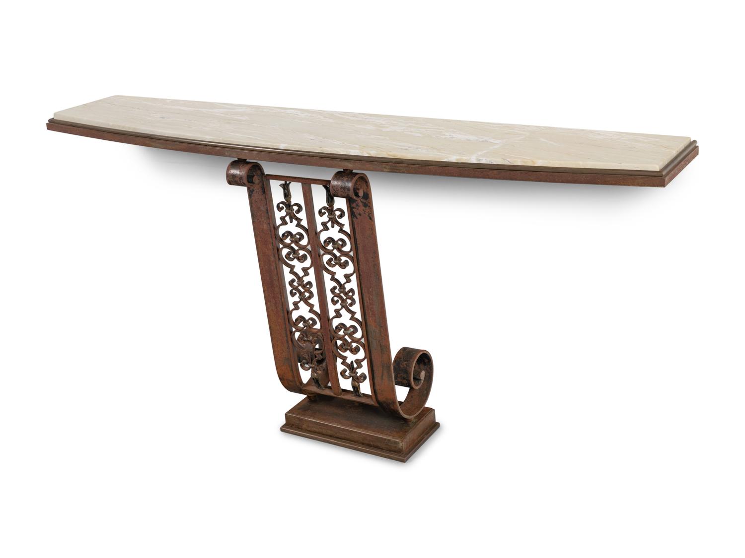 An Art Deco Steel Marble-Top Console Table